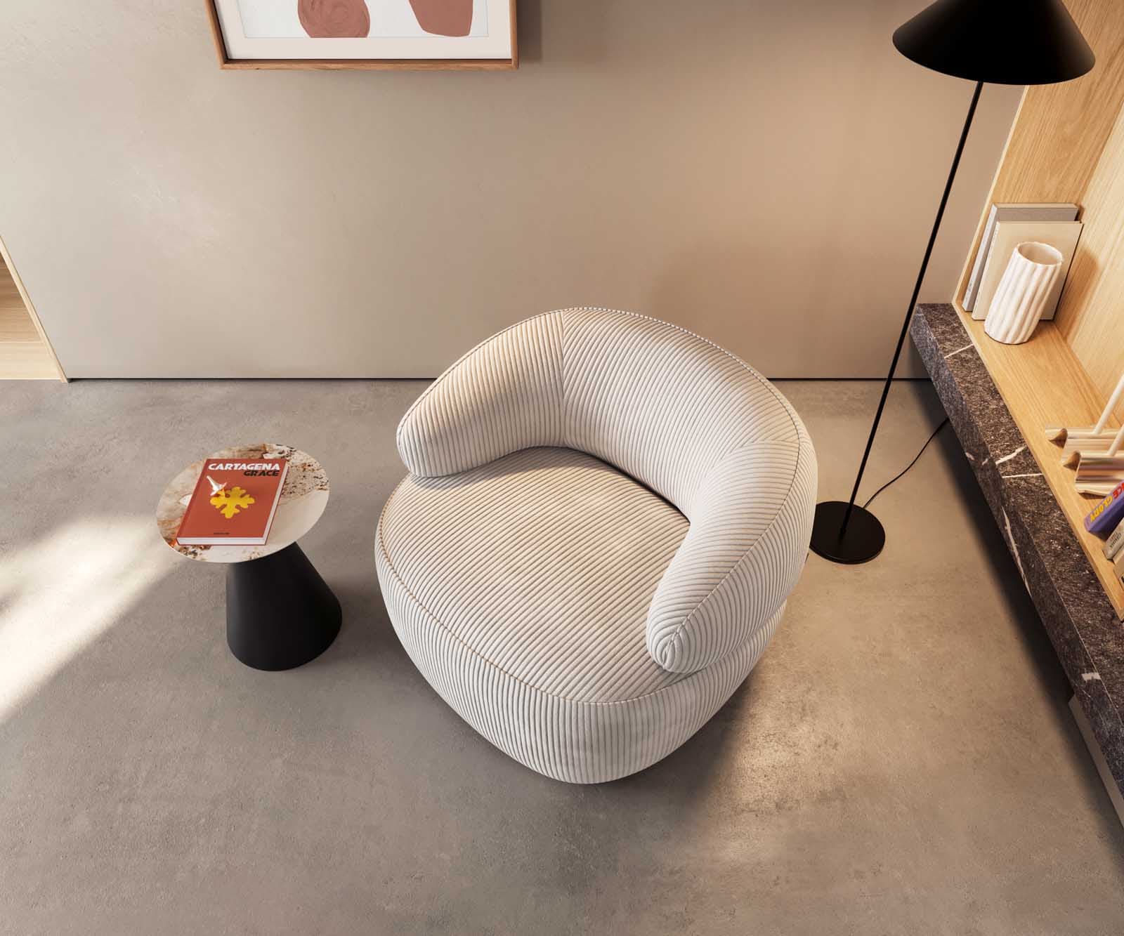 Fauteuil-lounge Nova 88x88 cm velours côtelé Beige 2 Fauteuil-lounge Nova 88x88 cm velours côtelé Beige 2