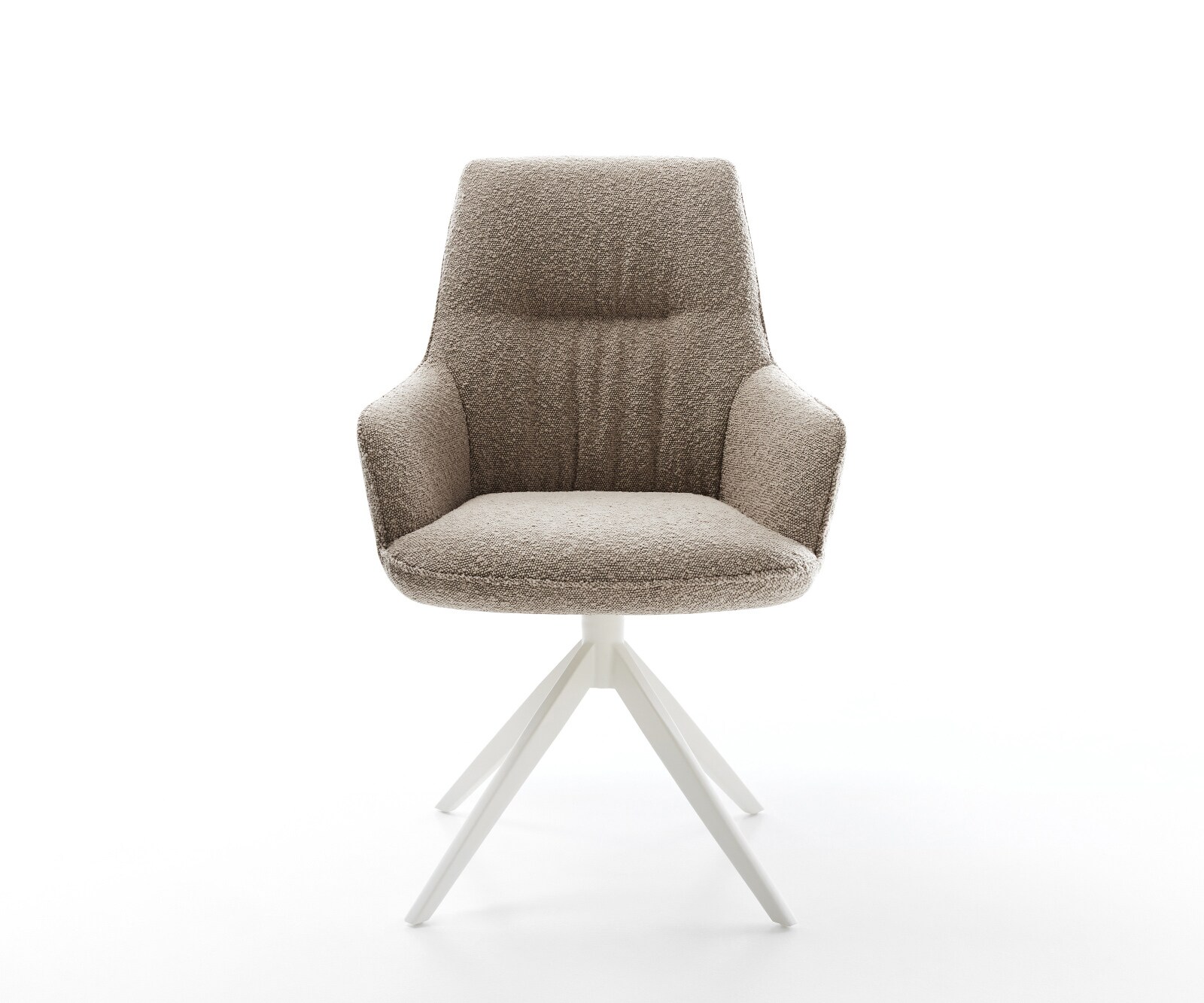Chaise-pivotante Zelia-Flex avec accoudoirs bouclé boue pied croisé large blanc pivotement sur 360° fonction bascule ressorts ensachés 1