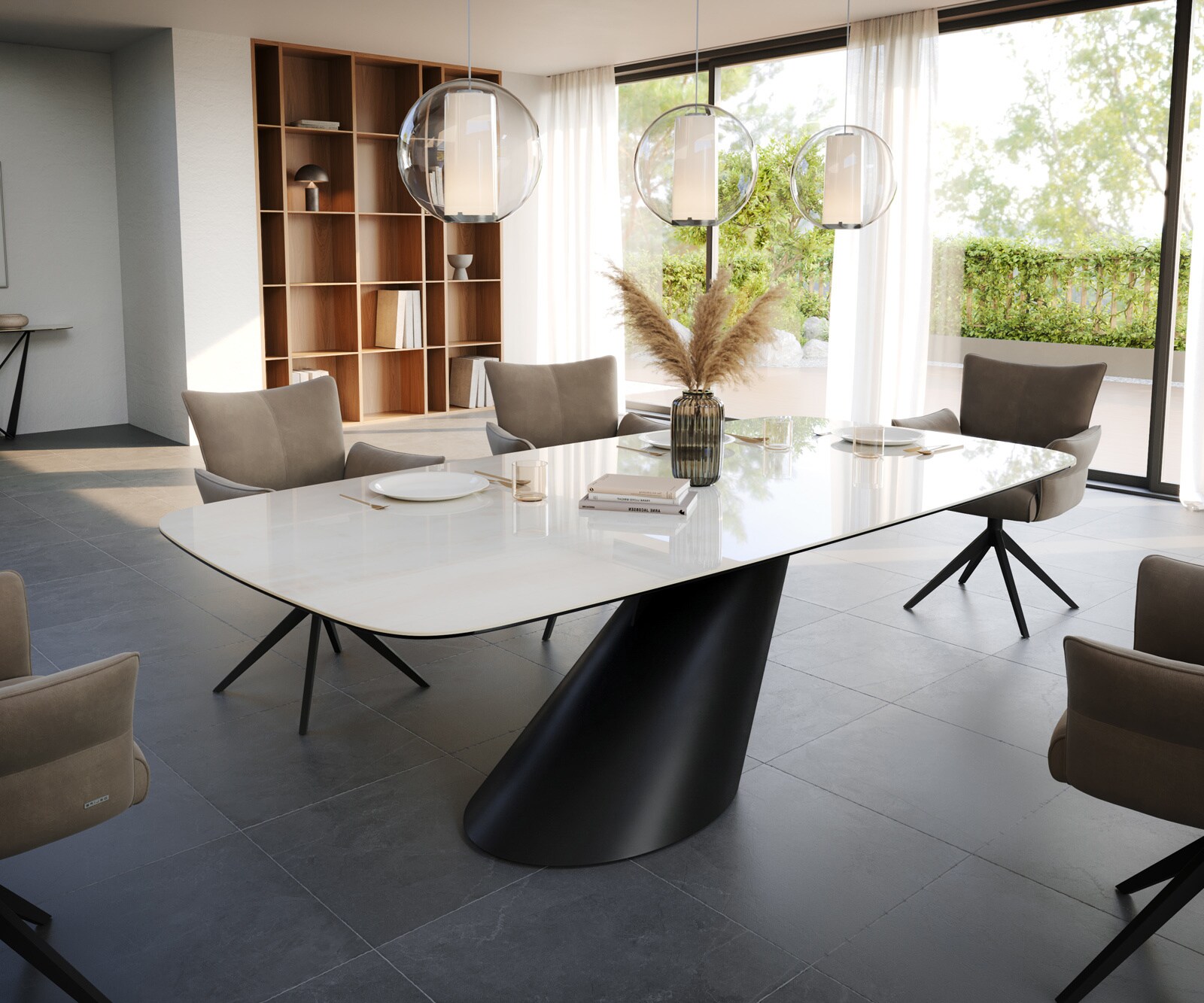Table à manger Edge Boot 240x120 cm Céramique Onyx Champagne Cono Métal Noir 1