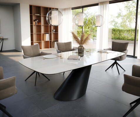Table à manger Edge Boot 240x120 cm Céramique Onyx Champagne Cono Métal Noir