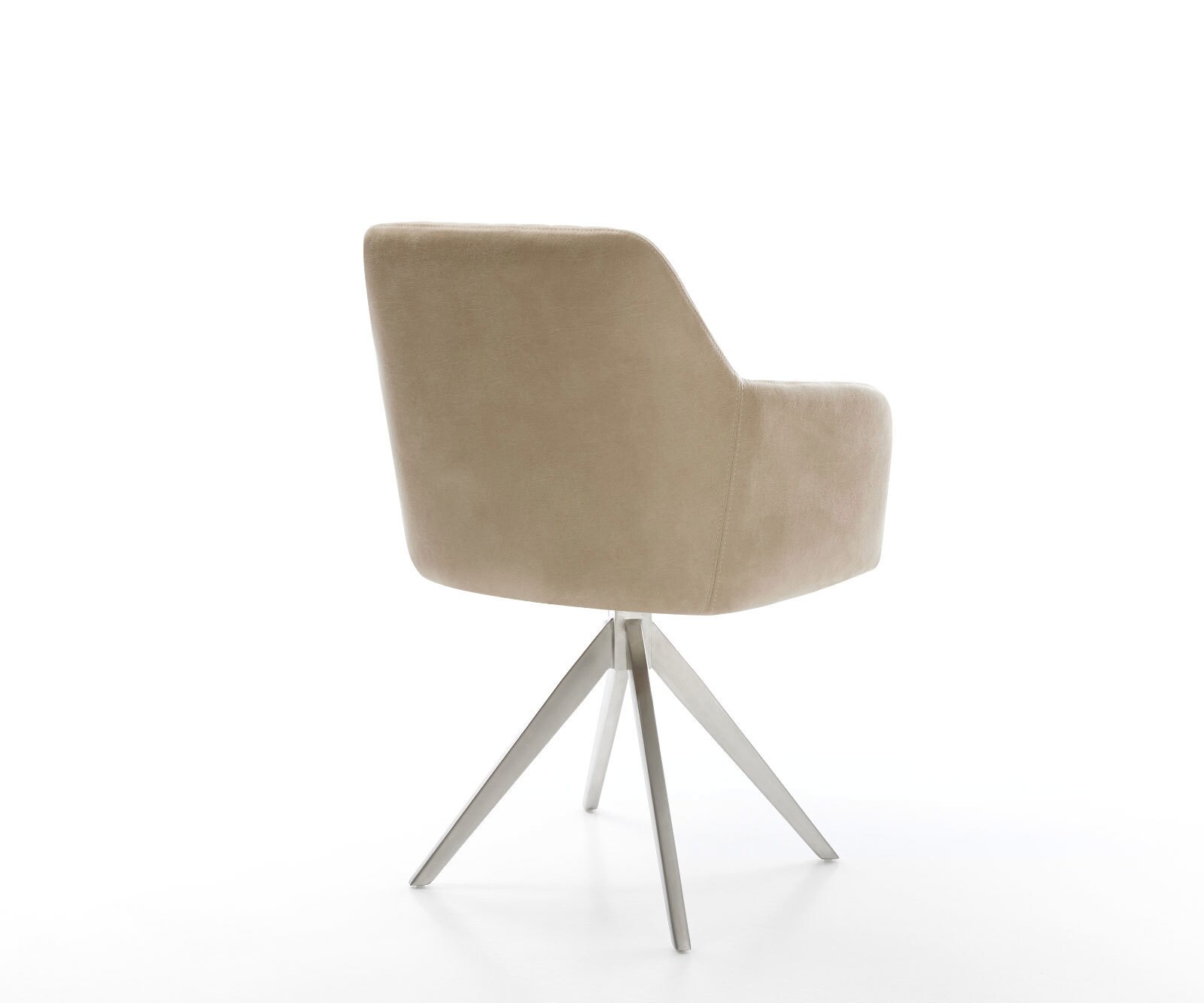 Chaise-de-salle-à-manger Greg-Flex microvelours beige vintage pied croisé angulaire acier inoxydable brossé ressorts ensachés 4