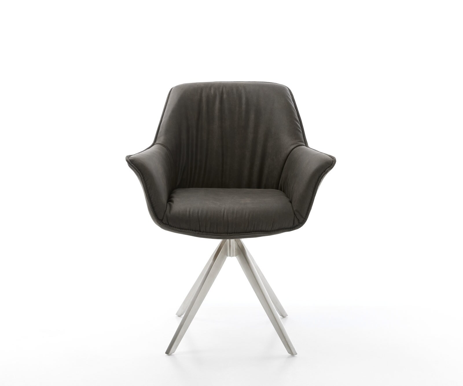 Chaise-de-salle-à-manger Keila-Flex avec accoudoirs microvelours anthracite vintage pied croisé angulaire acier inoxydable brossé 2 Chaise-de-salle-à-manger Keila-Flex avec accoudoirs microvelours anthracite vintage pied croisé angulaire acier inoxydable brossé 2