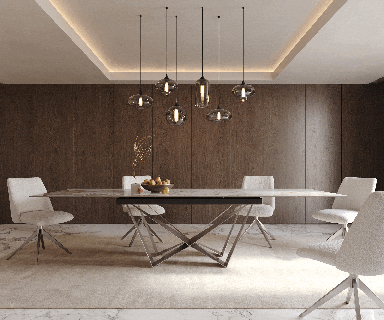 Table à manger Edge 200-300x100 céramique Minas mélange blanc-beige Spider acier plat acier inoxydable extensible 2