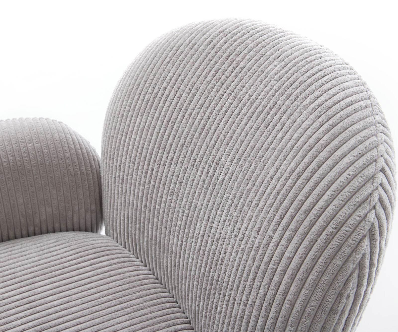Chaise-pivotante Nube-Flex avec accoudoirs côtelé gris argenté pied croisé large aspect titane pivotement sur 360° ressorts ensachés 3