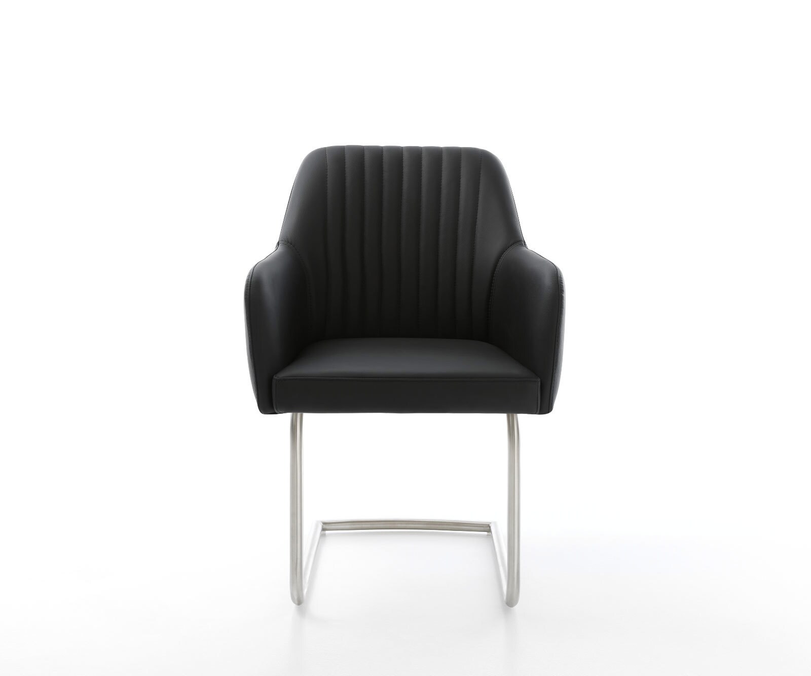Cantilever Greg-Flex cuir de vache noir pied cantilever rond acier inoxydable brossé ressorts ensachés 2