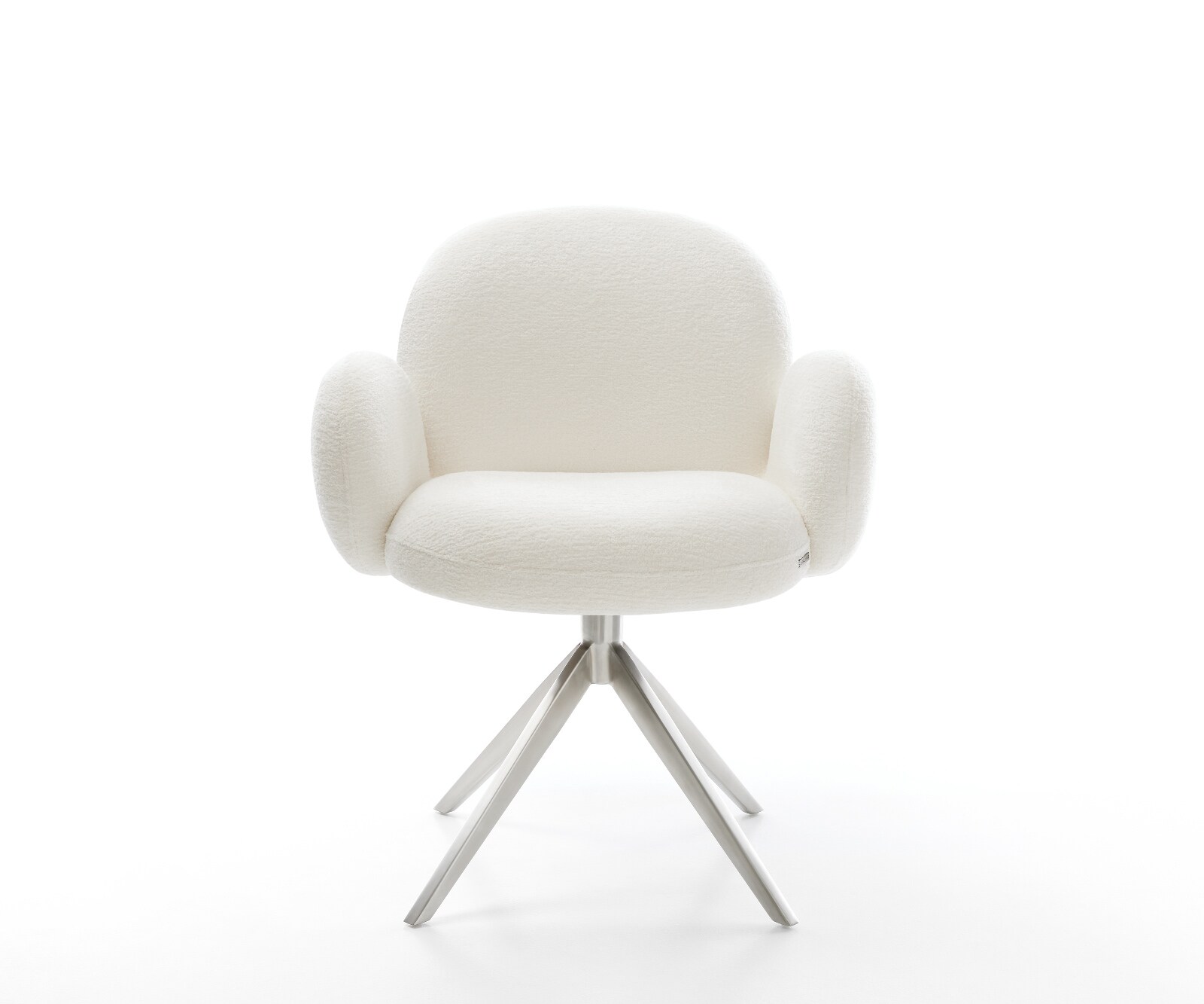 Chaise-pivotante Nube-Flex avec accoudoirs bouclé doux beige pied croisé large acier inoxydable pivotement sur 360° ressorts ensachés 2