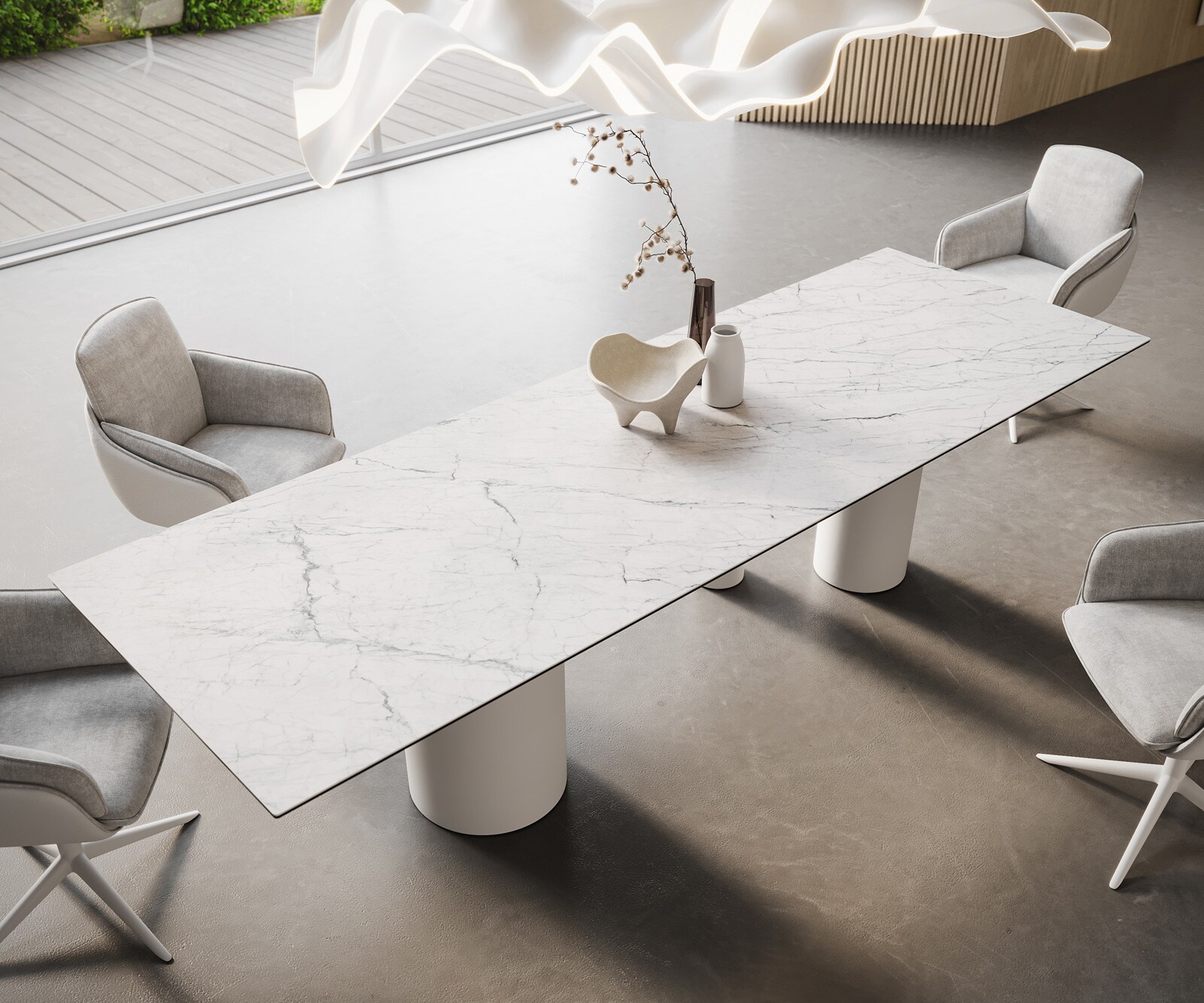 Table à manger Edge 300x100 Céramique Laminam®Statuarietto Blanc Troa Métal Blanc 2