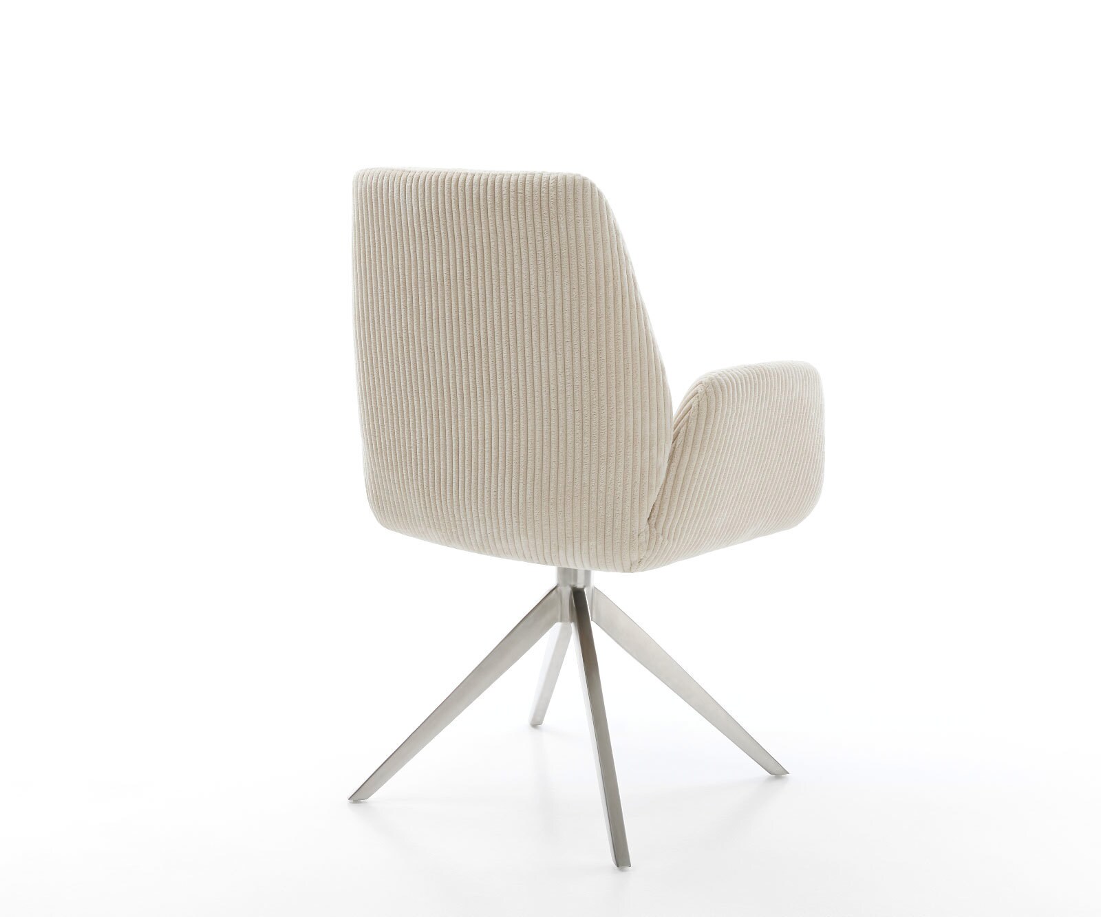 Chaise-de-salle-à-manger Zoa-Flex côtelé beige vintage pied croisé large acier inoxydable brossé ressorts ensachés 4