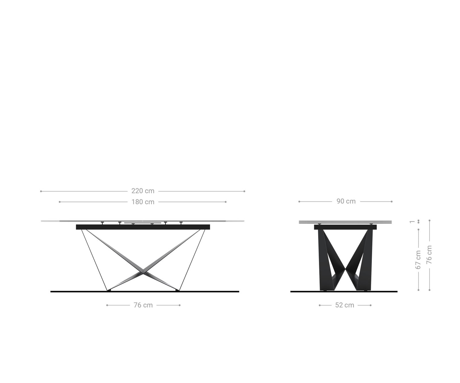 Table-à-manger Edge 180-220x90cm Laminam® céramique gris pieds milieu acier plat argent 6 Table-à-manger Edge 180-220x90cm Laminam® céramique gris pieds milieu acier plat argent 6