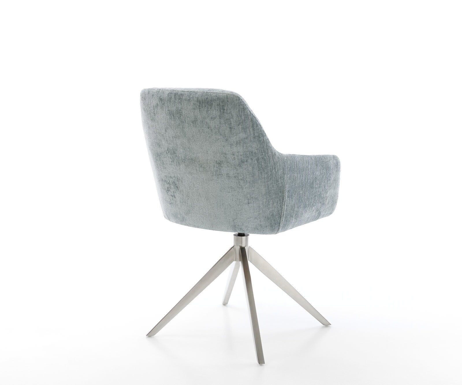 Chaise-pivotante Pejo-Flex chenille bleu pastel pied croisé large acier inoxydable brossé pivotement sur 360° fonction bascule ressorts ensachés 4