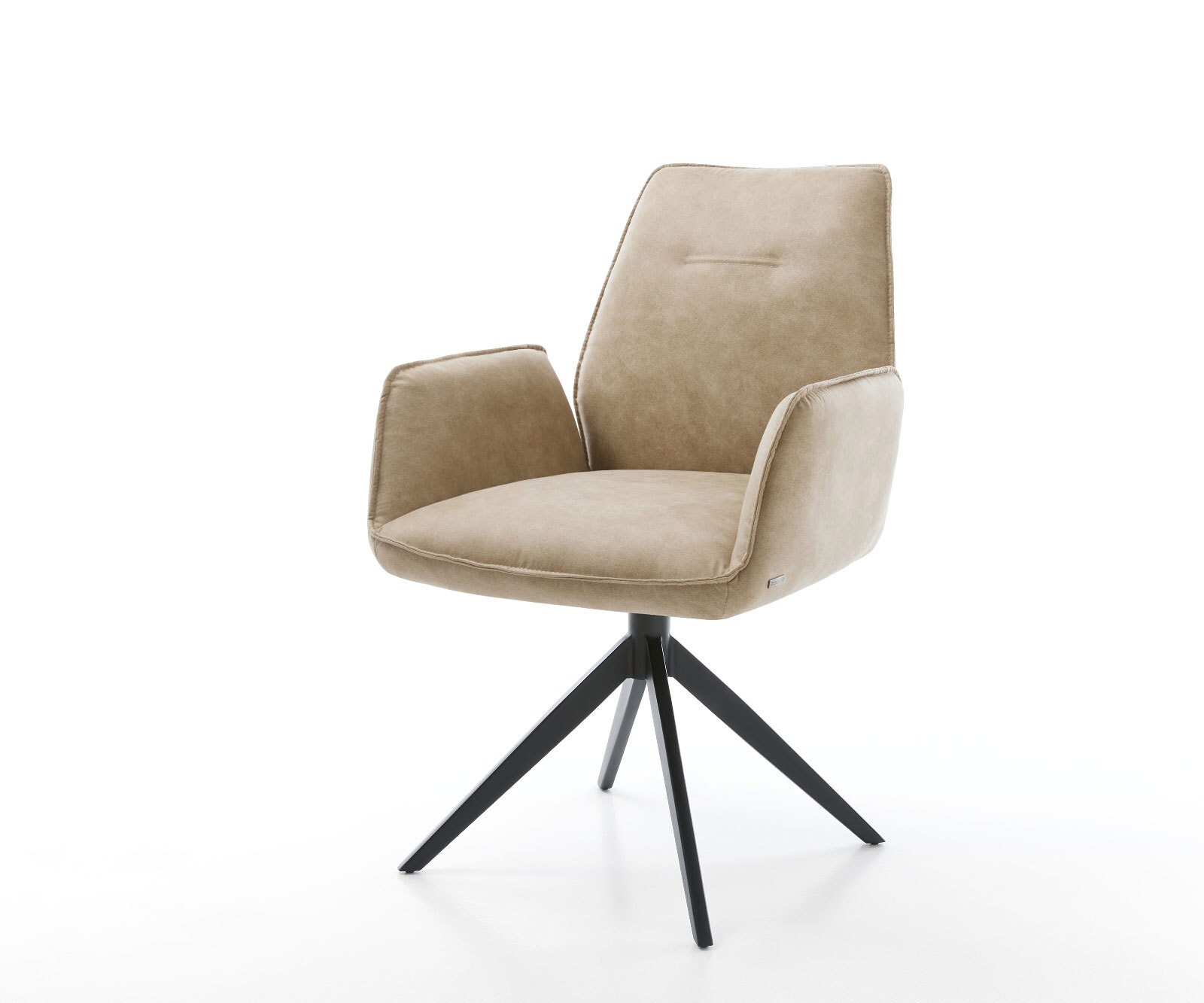 Chaise-de-salle-à-manger Zoa-Flex microvelours beige vintage pied croisé large noir ressorts ensachés