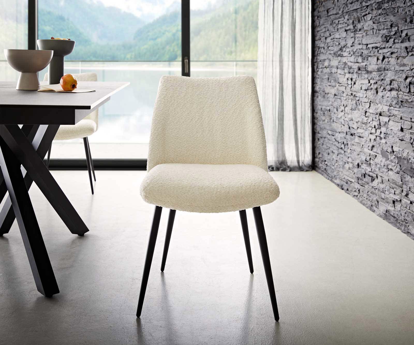 Chaise-de-salle-à-manger Elso-Flex bouclé blanc 4 pieds coniques noir ressorts ensachés 2