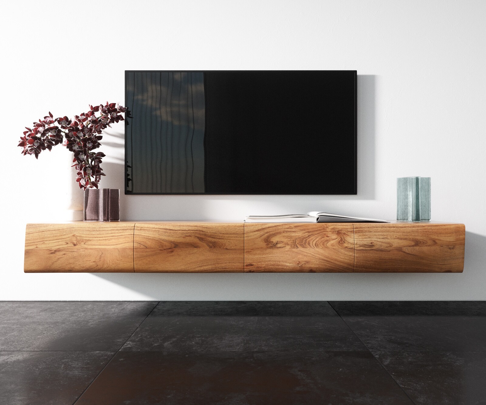 Meuble-TV New Live-Edge 175 cm acacia naturel 4 portes flottantes 3