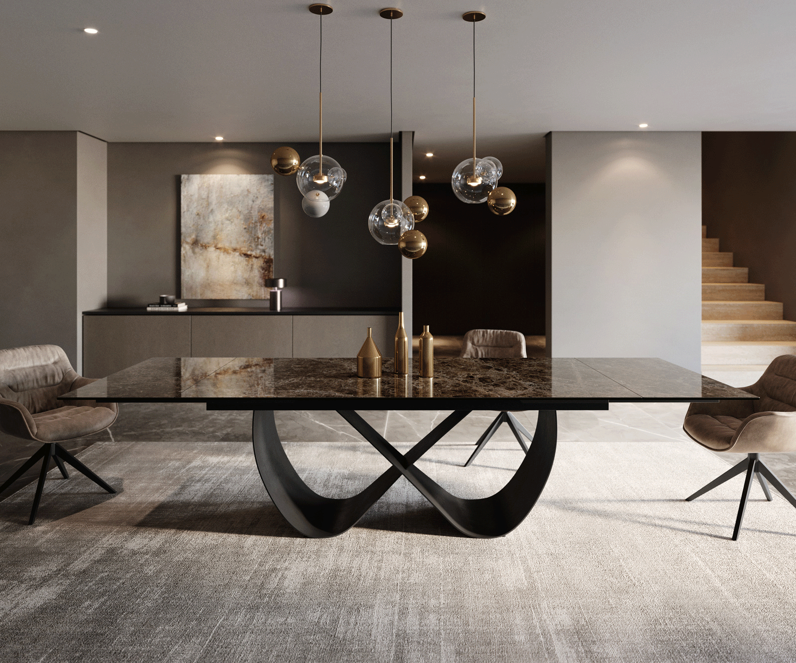 Table de salle à manger Edge Céramique Emperador Extra Lucidato Brun foncé 200-300x100 Infinity Métal Noir extensible 1