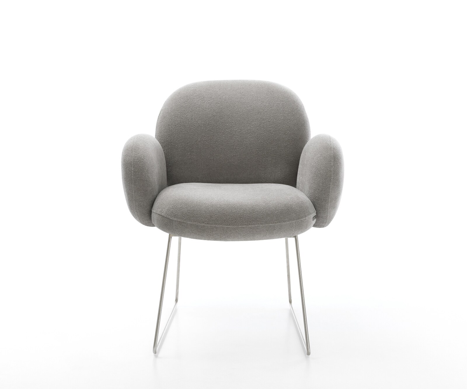 Chaise-de-salle-à-manger Nube-Flex avec accoudoirs tissu structuré doux gris pied trapèze acier inoxydable resorts ensachés 2