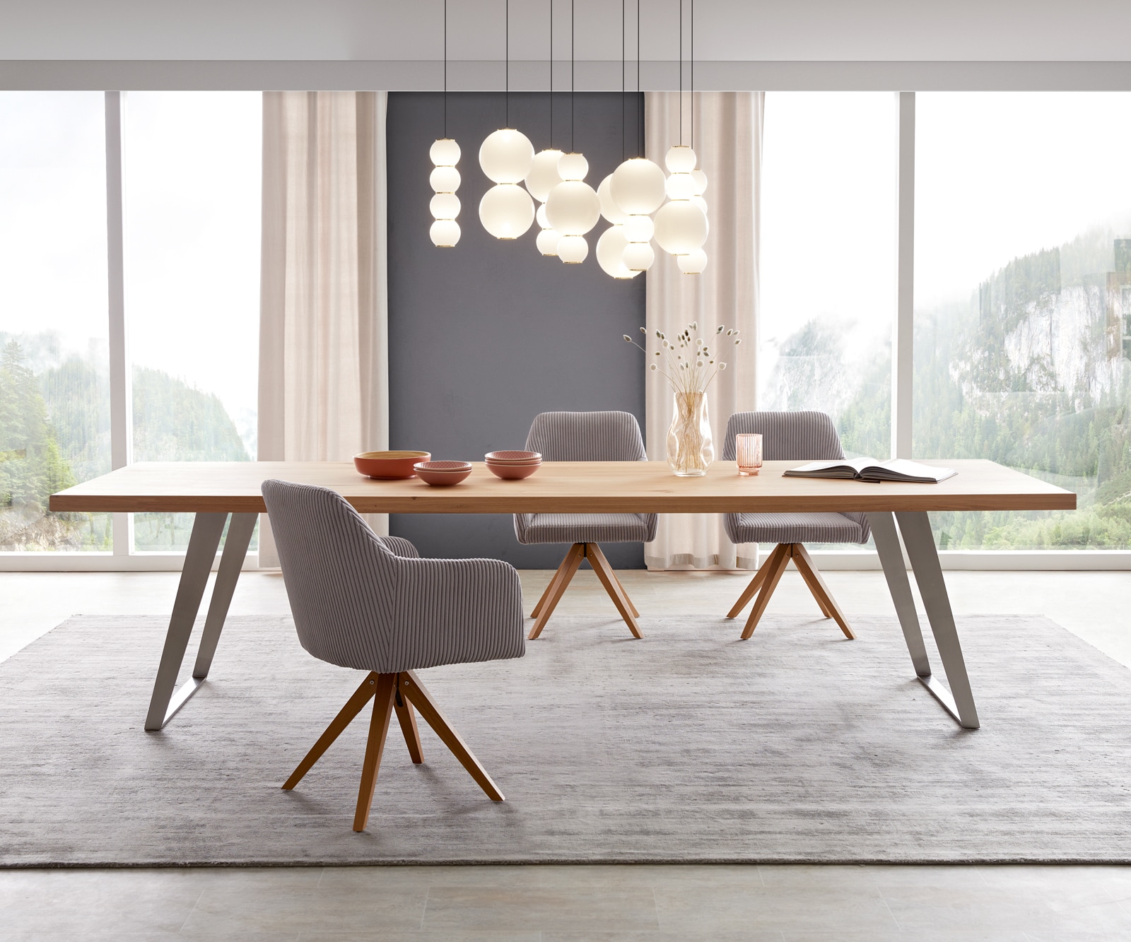 Table à manger Edge 300x100 chêne nature acier inoxydable inclinée Table à manger Edge 300x100 chêne nature acier inoxydable inclinée