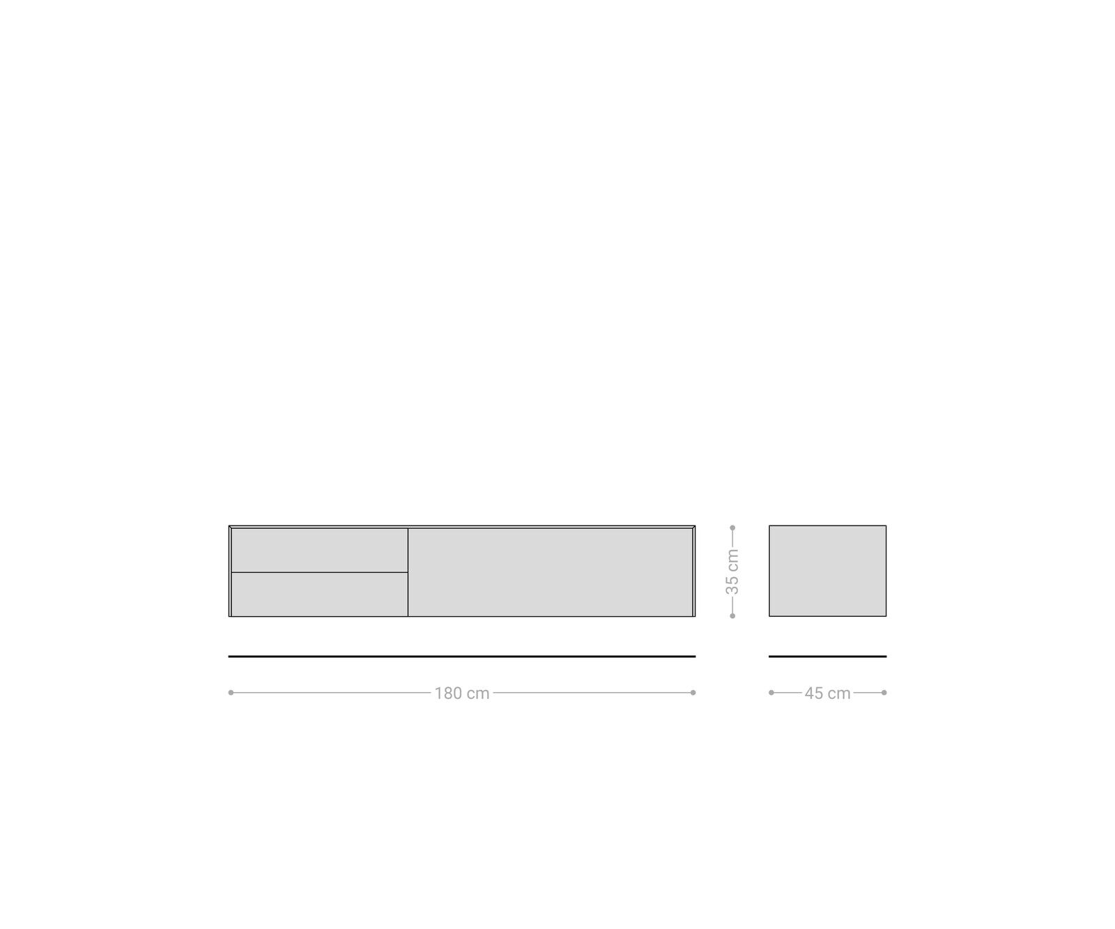 Meuble-TV Cuor 180 cm Céramique Béton gris 1 Clapet 2 Tiroirs Flottant 7