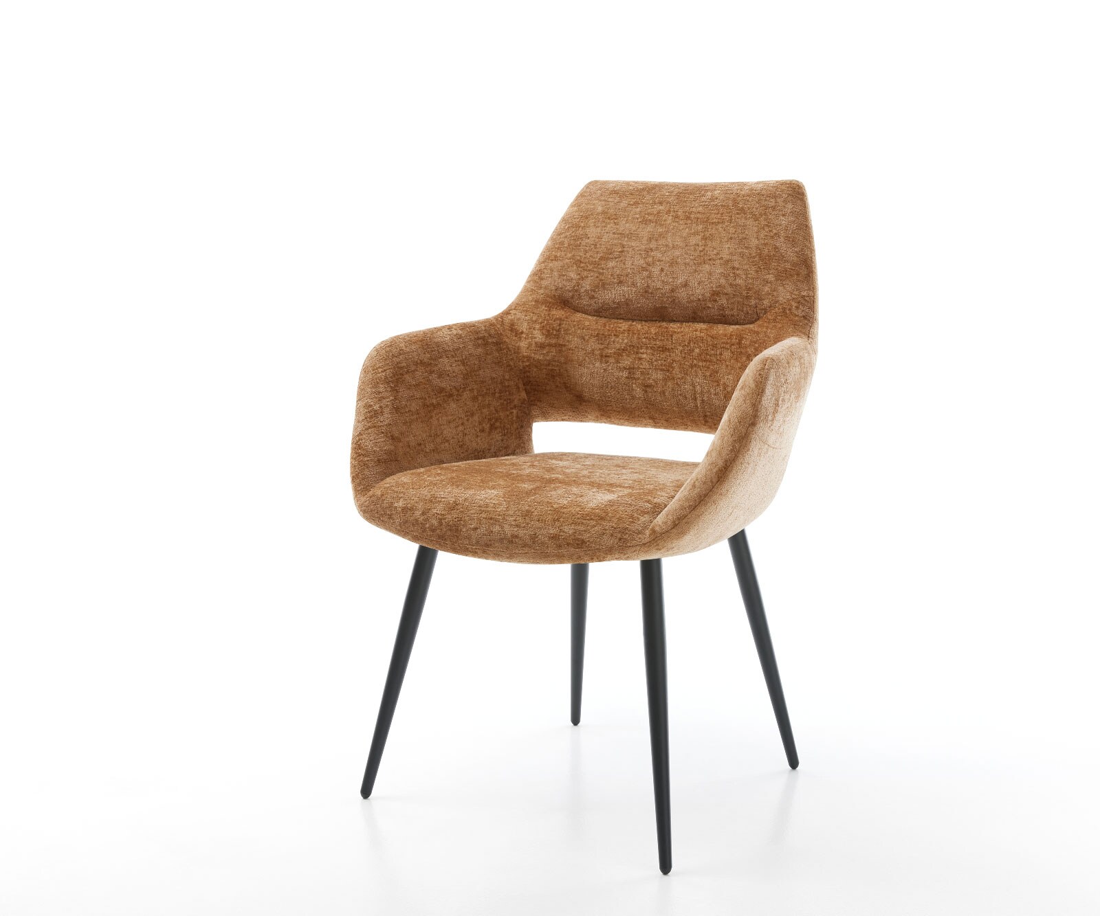 Chaise-de-salle-à-manger Yago-Flex avec accoudoirs chenille rouille 4 pieds coniques noir ressorts ensachés