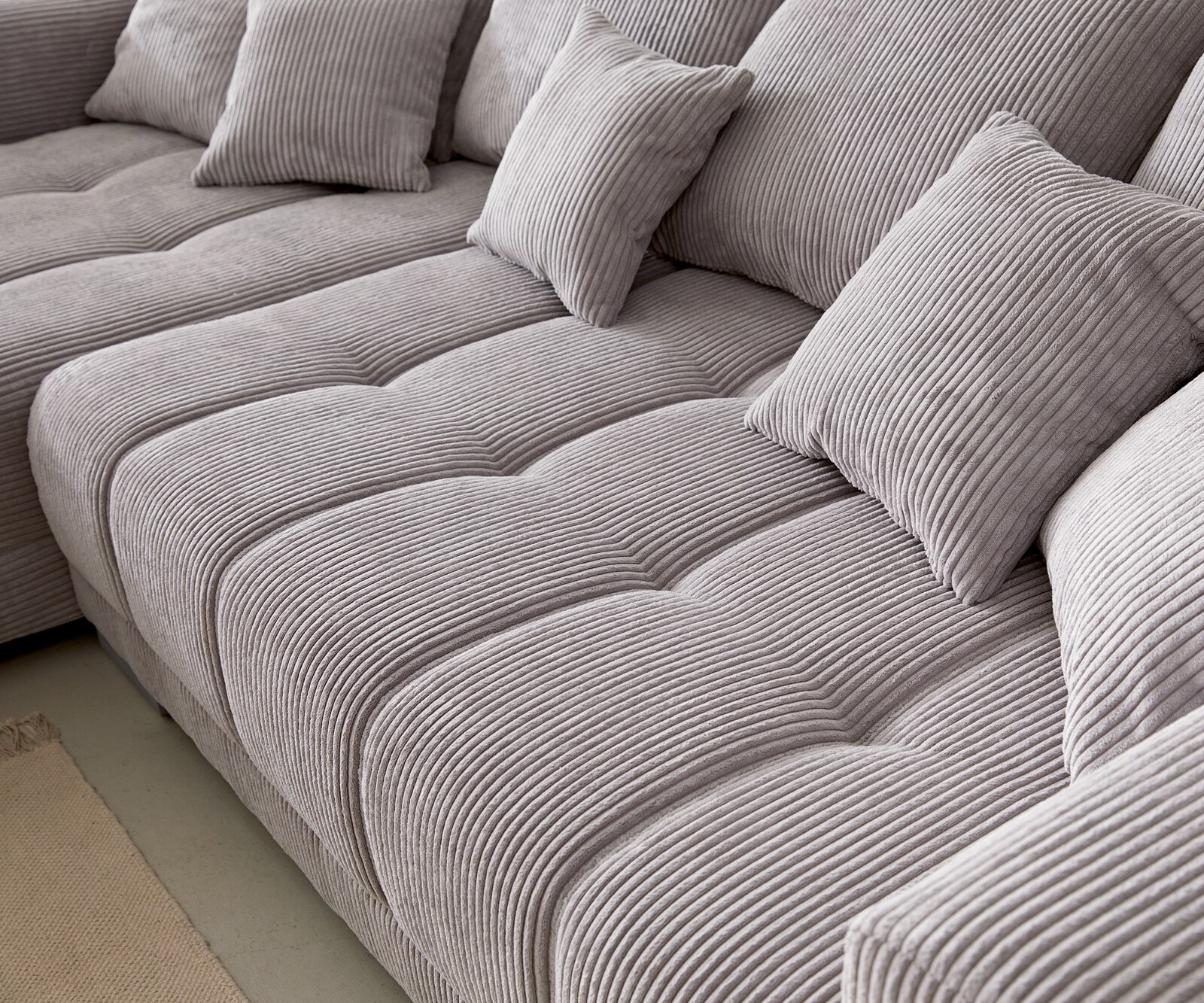 Canapé-d'angle Josea 300x220 cm velours côtelé gris argenté méridiènne gauche 5