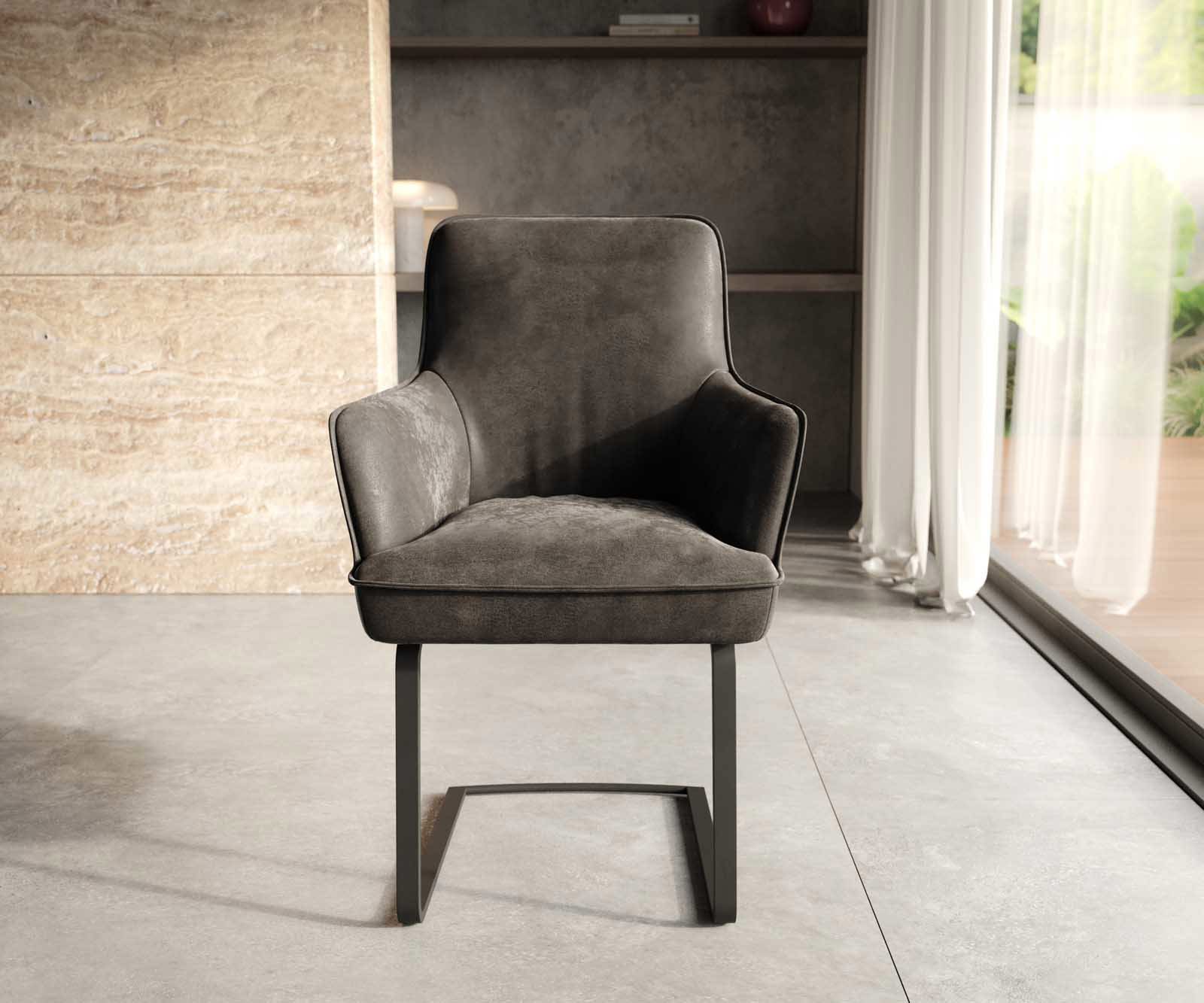 Cantilever Heira-Flex avec accoudoirs microvelours anthracite vintage pied cantilever plat noir ressorts ensachés 1 Cantilever Heira-Flex avec accoudoirs microvelours anthracite vintage pied cantilever plat noir ressorts ensachés 1