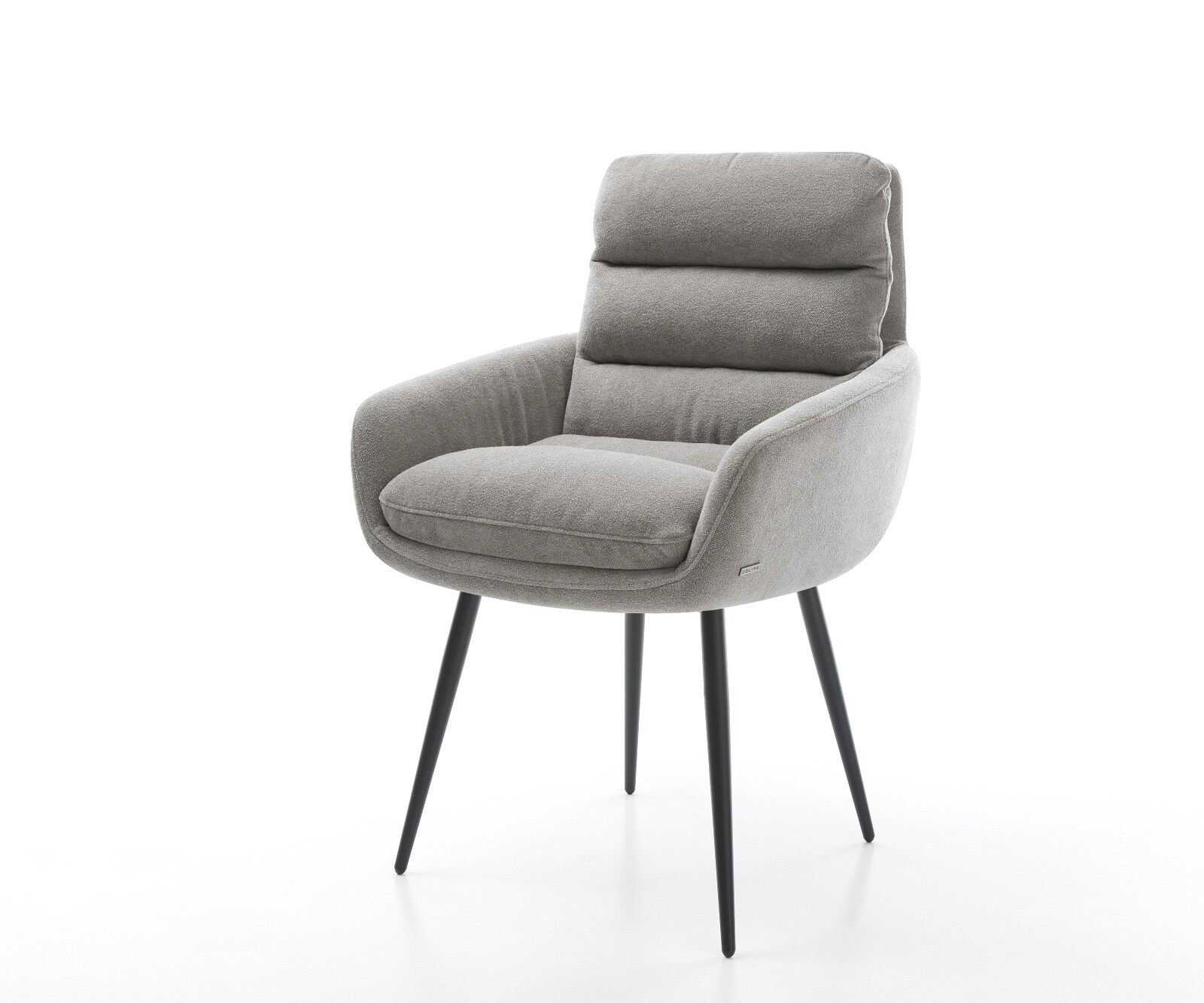 Chaise-de-salle-à-manger Abelia-Flex avec accoudoirs tissu structuré doux gris 4 pieds coniques noir 1