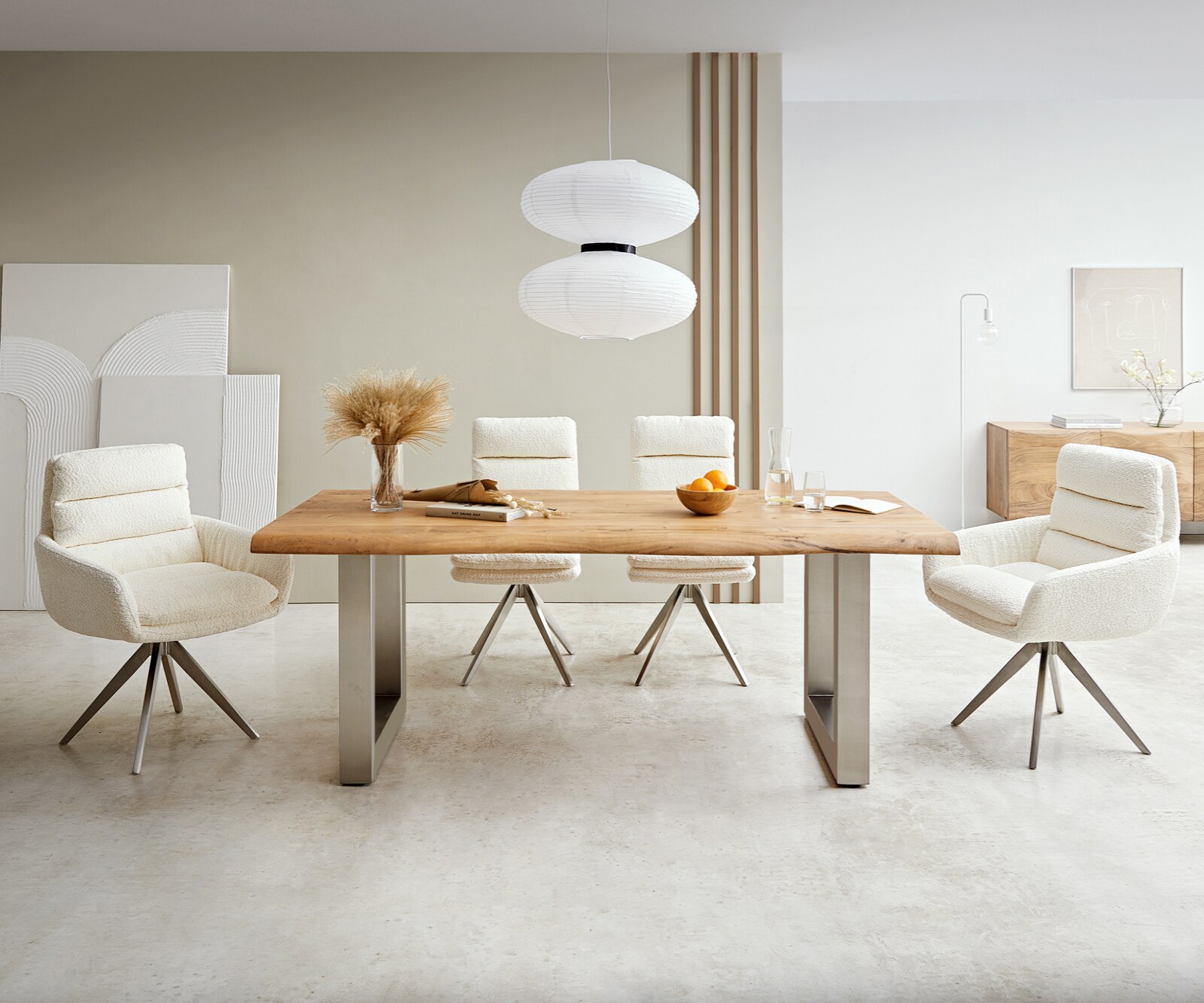 Table-à-manger Edge 180x90 XL acacia nature acier inoxydable large Live-Edge 1 Table-à-manger Edge 180x90 XL acacia nature acier inoxydable large Live-Edge 1