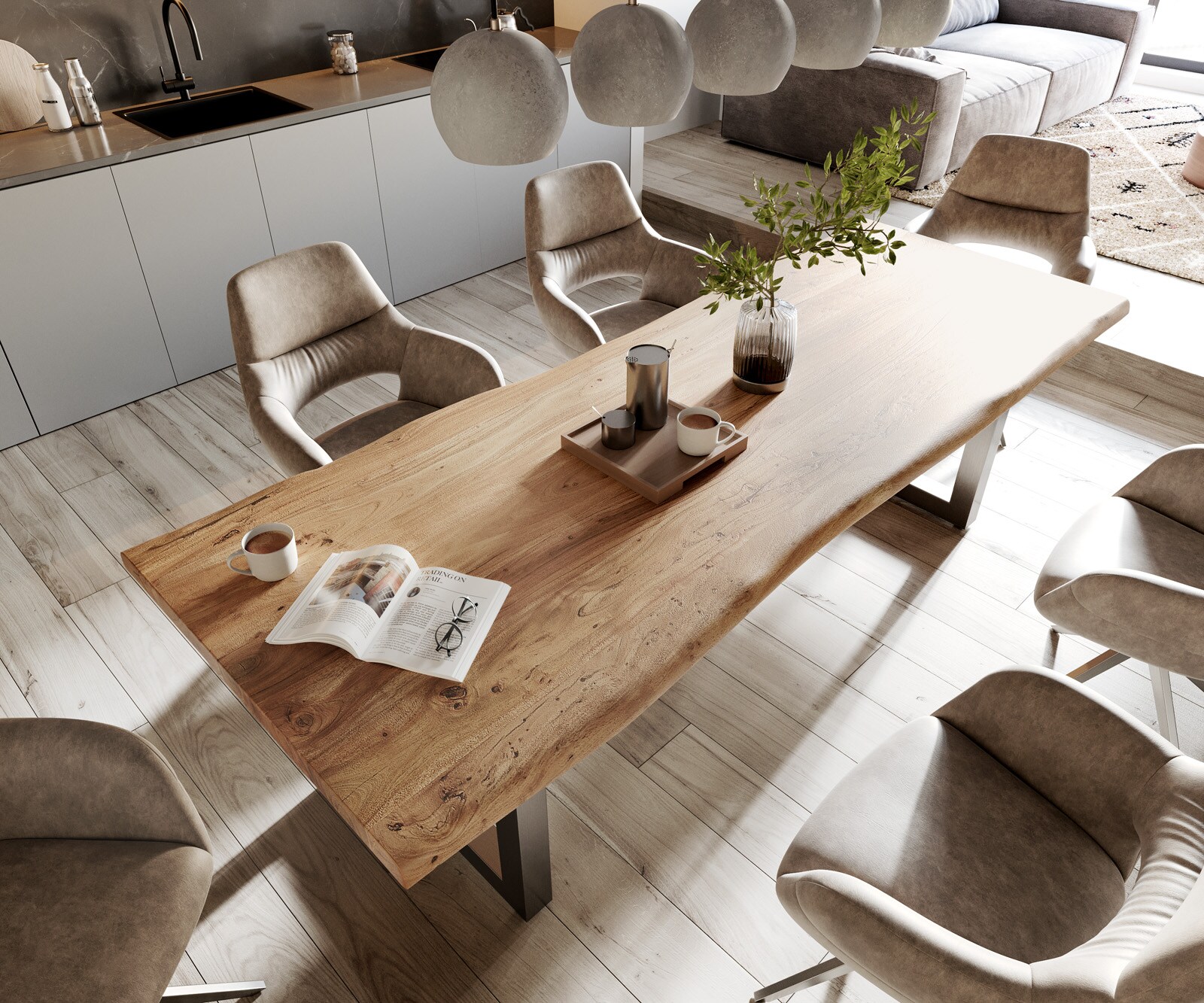 Table-à-manger Edge 260x100 XL acacia nature acier inoxydable large Live-Edge 3