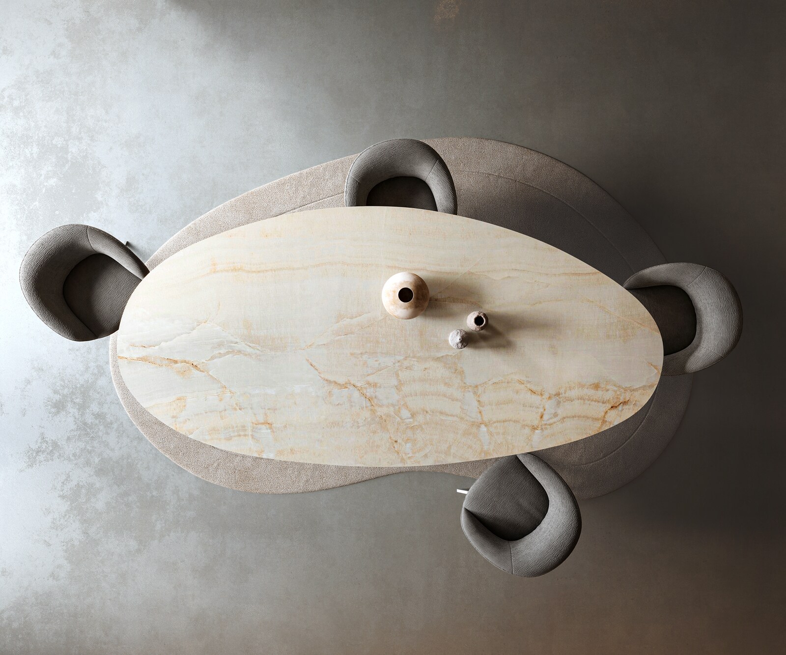 Table à manger Edge Oval 315x150 cm Céramique Iris FMG Onice Oro piètement en croix Rectangle Acier inoxydable 6