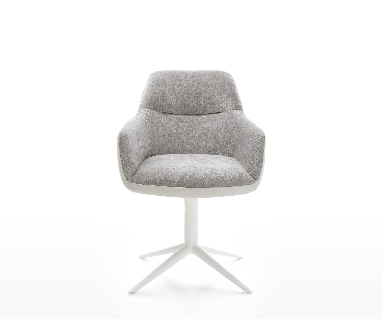 Chaise-pivotante Pejo-Flex tissu mixte cuir de vache blanc-gris argenté pied de chaise 4 branches blanc pivotement sur 360° fonction bascule ressorts ensachés 1