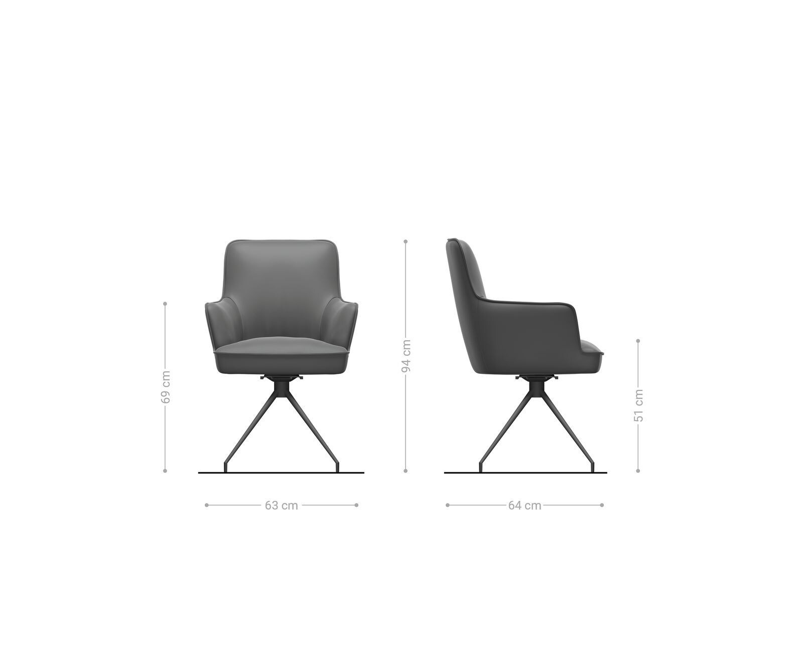 Chaise-pivotante Heira-Flex avec accoudoirs tissu mixte couleur boue pied croisé conique noir pivotement sur 180° ressorts ensachés 6