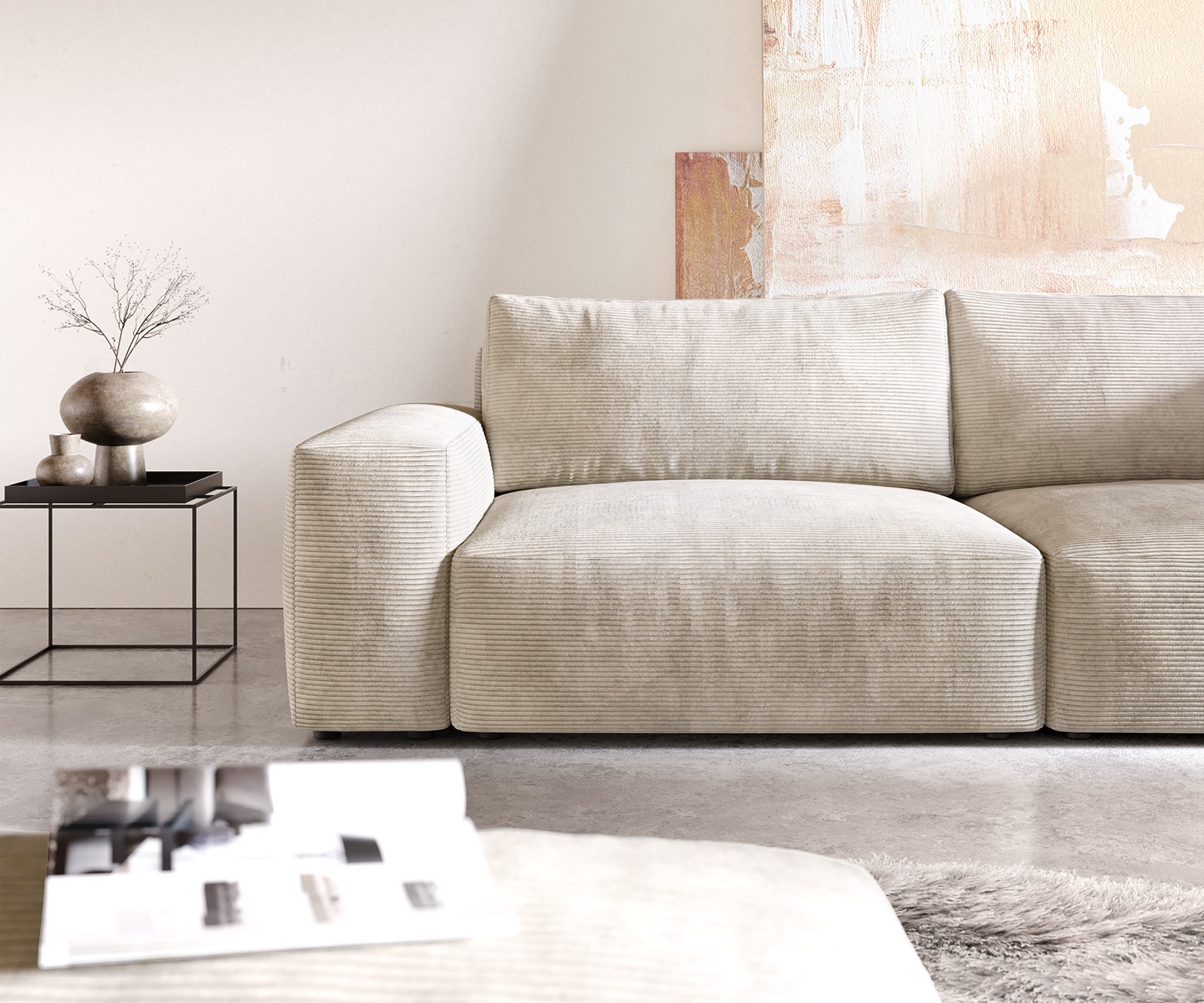 Grand Canapé Lanzo XL 270x130 cm Cordge avec Tabouret 4 Grand Canapé Lanzo XL 270x130 cm Cordge avec Tabouret 4