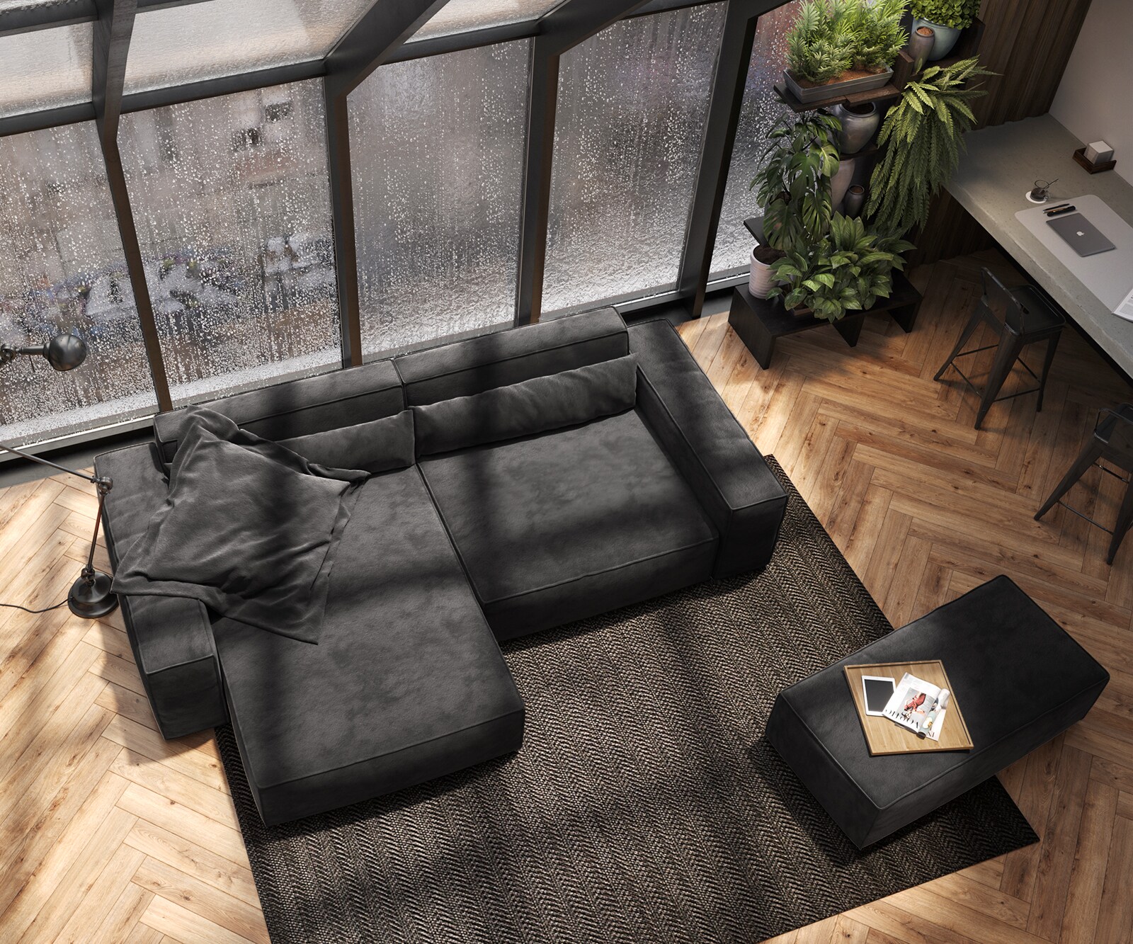 Canapé d'angle Sirpio XL 270x170 cm Microfibre Noir Recamiere variable avec Tabouret 3