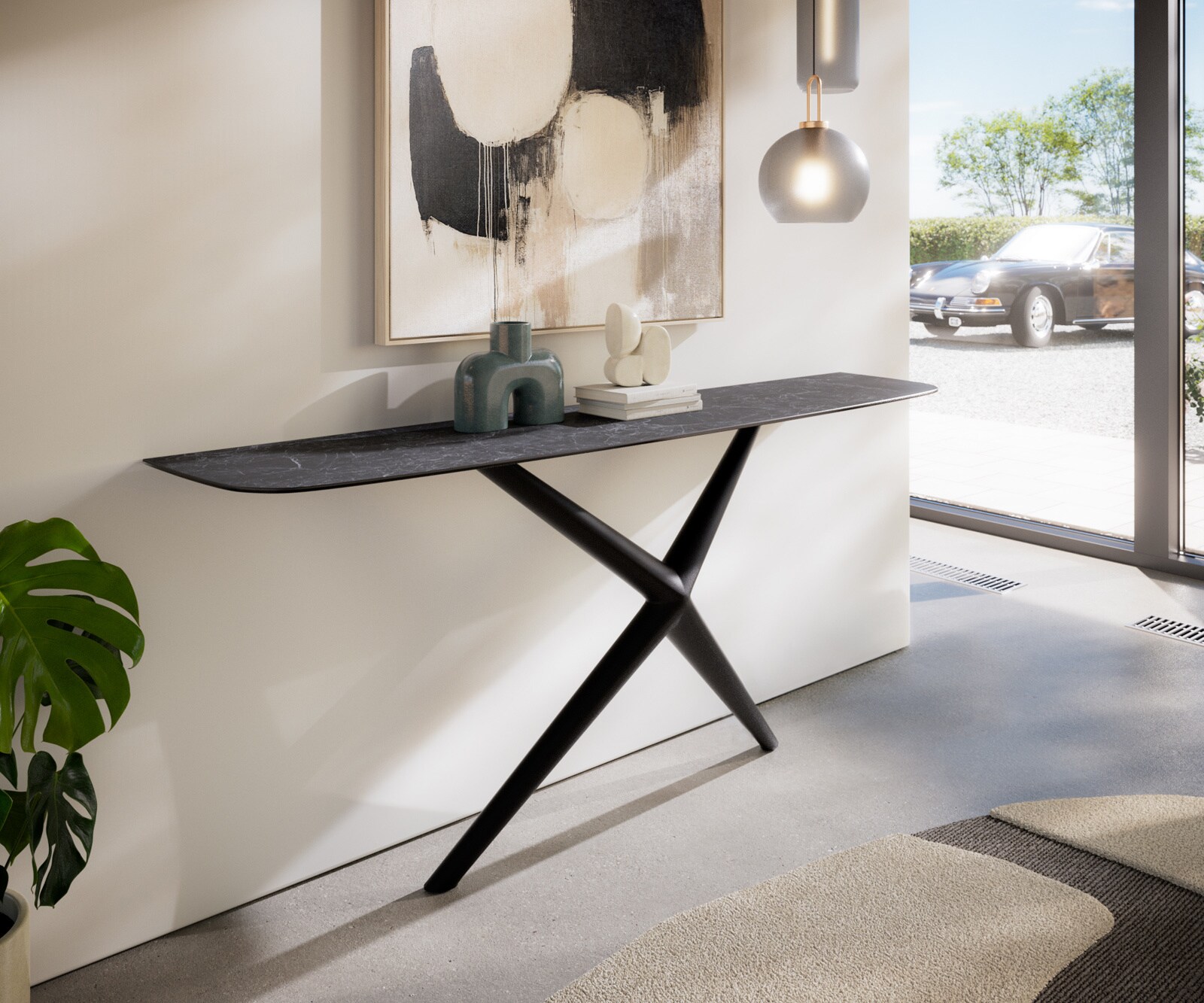 Console Edge forme bateau 180x40 cm Céramique Laminam® Nero Greco Anthrazit Estelo Métal Noir 4