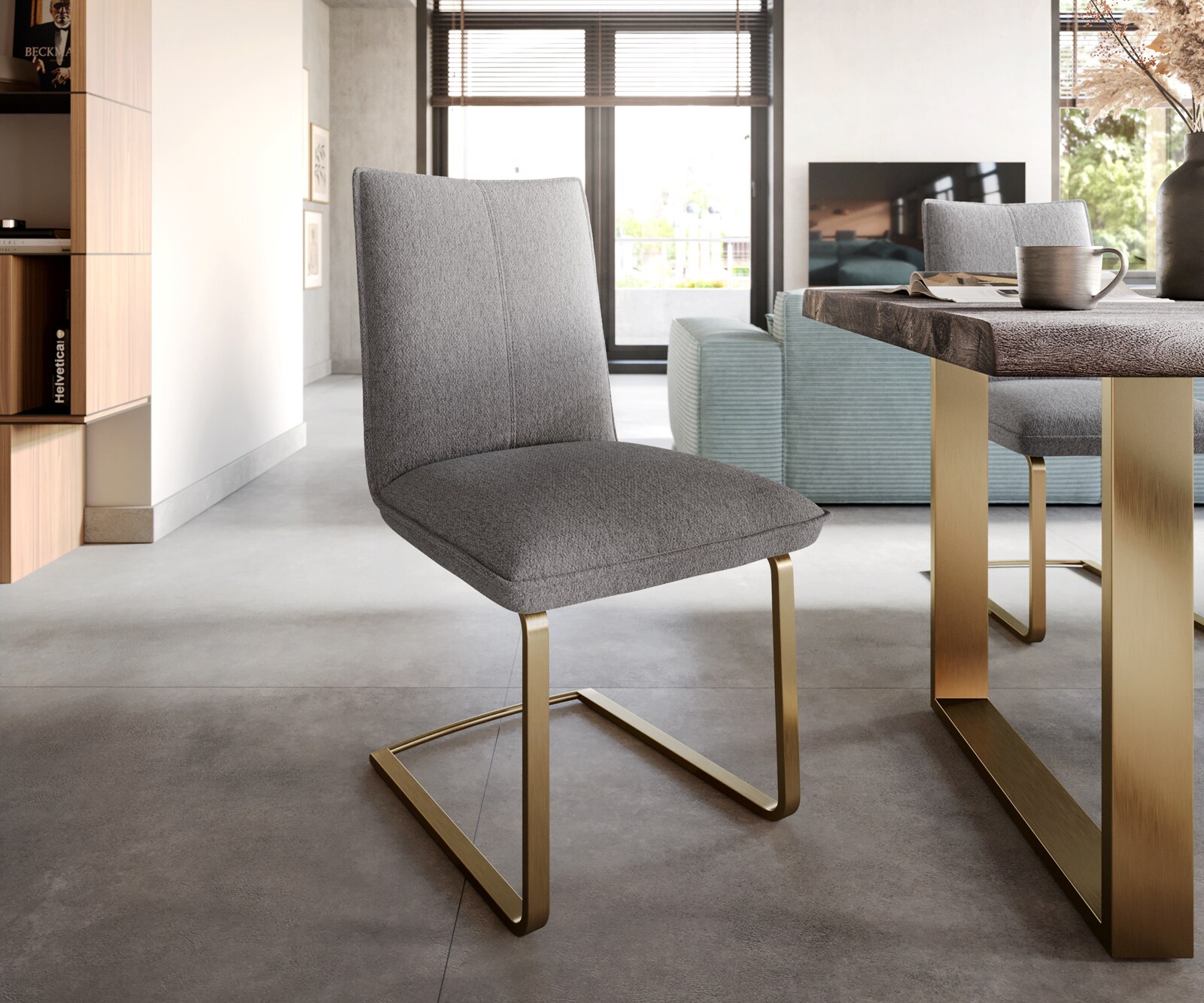 Cantilever Lelio-Flex tissu texturé gris clair pied cantilever plat or ressorts ensachés
