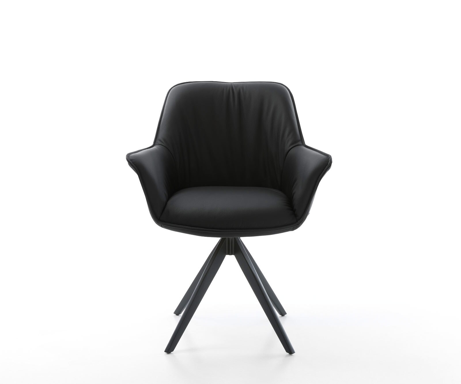 Chaise-de-salle-à-manger Keila-Flex avec accoudoirs cuir de vache noir pied croisé angulaire noir 2