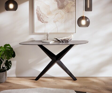 Table console Edge Organique 140x40 cm Céramique Béton Gris Zentharo Métal Noir