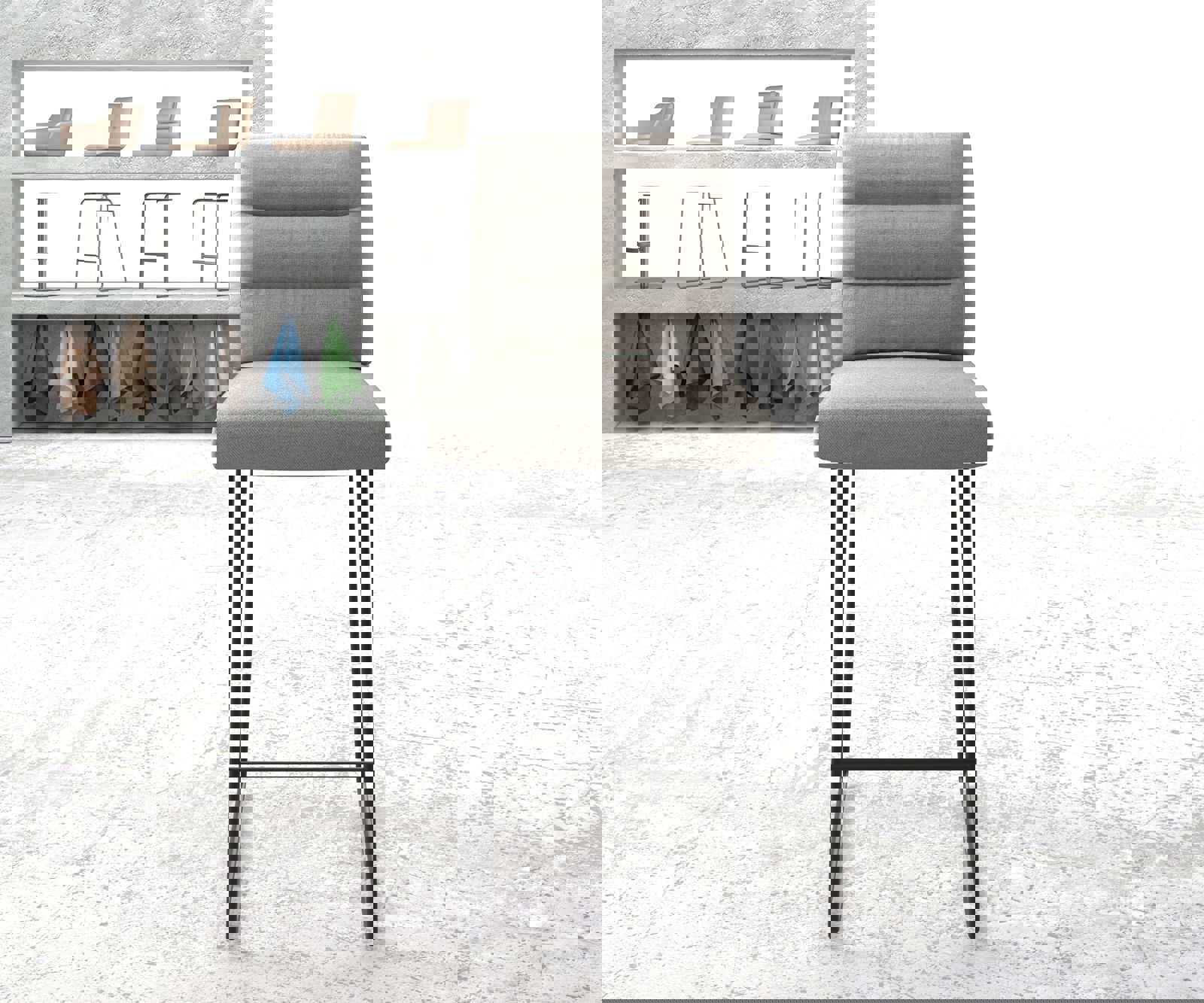 Chaise-de-bar Pela-Flex rayures gris clair cadre de patins métal 1