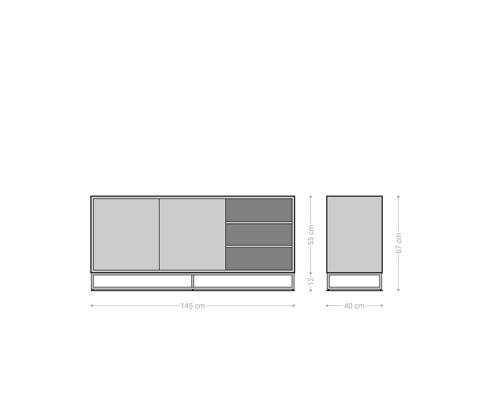Buffet Famke 145 cm mangue teck 2 portes 3 compartiments 8