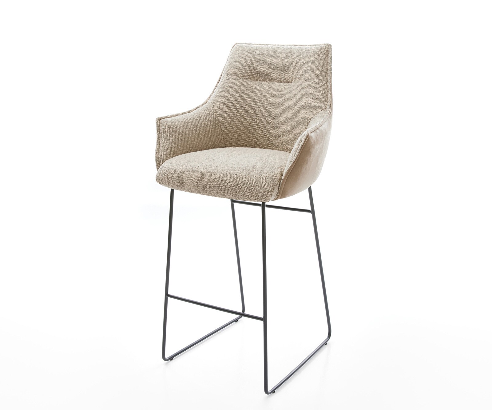 Chaise-de-bar Alja-Flex mélange de matériaux microfibre boue / bouclé boue Cadre à patins métal noir Ressorts ensachés