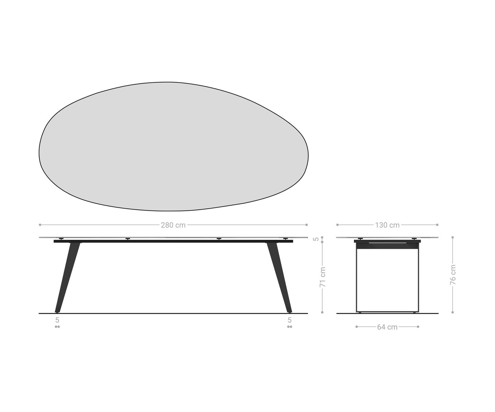 Table à manger Edge Oval 280x130 cm Céramique Laminam® Sabbia couleur chêne Métal Oblique Noir 7