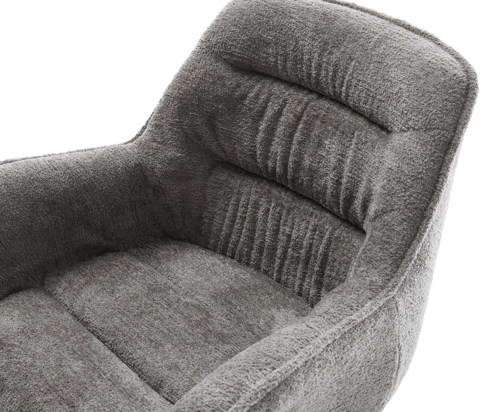 Chaise-pivotante Kaira-Flex bouclé doux couleur boue pied croisé large acier inoxydable pivotement sur 360° fonction bascule 4
