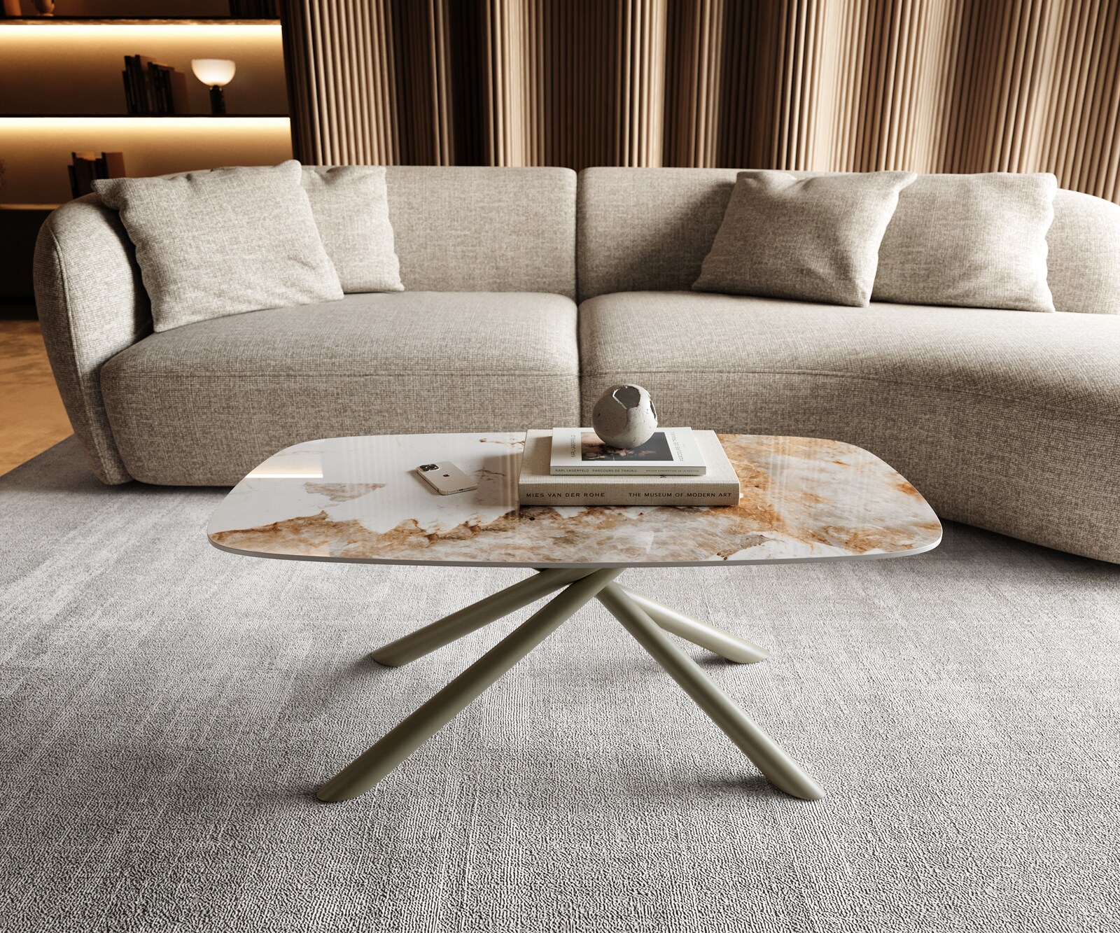 Table basse Edge Boot 100x50 cm céramique Minas Melange Sarity Metall finition effet titane 1