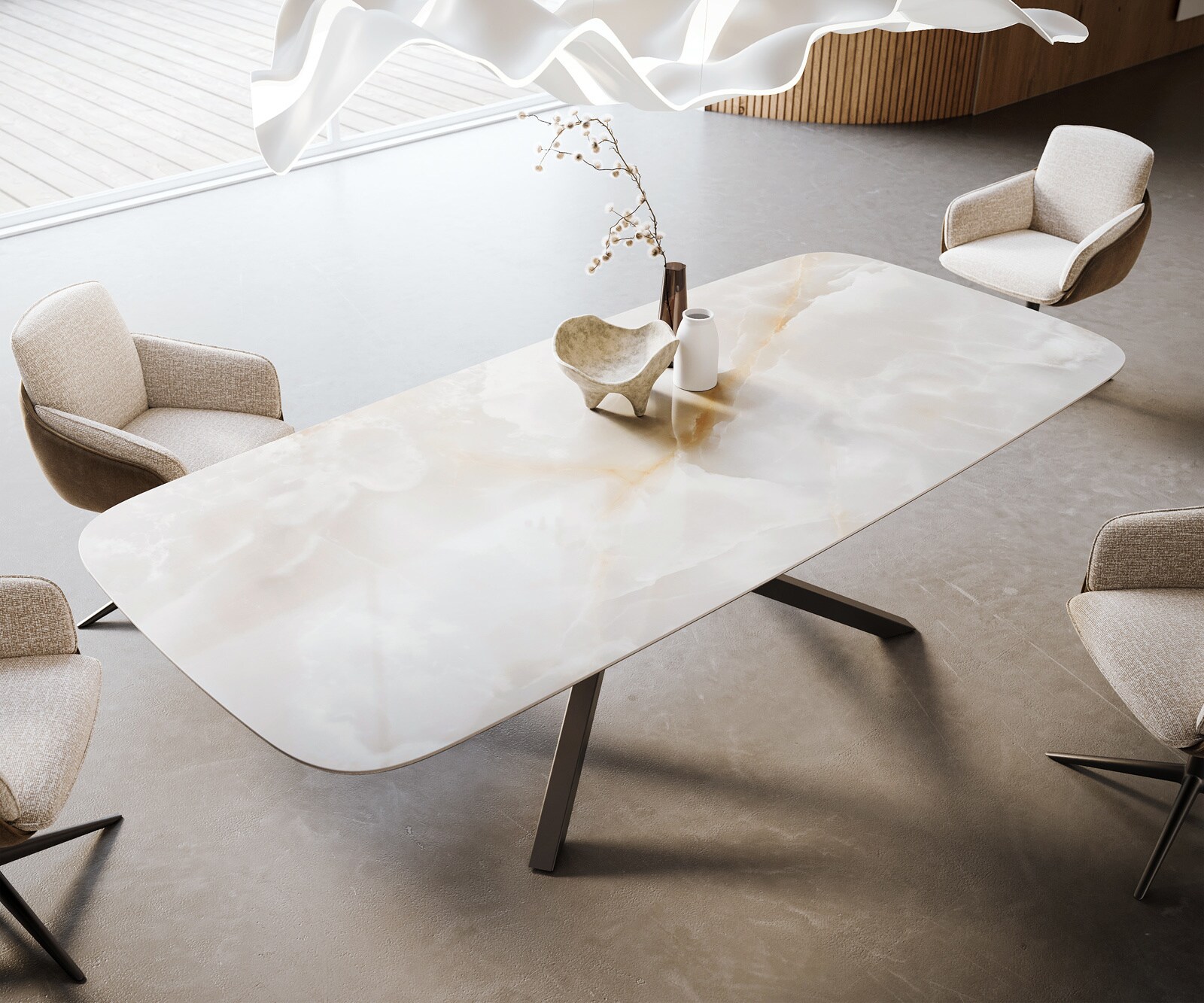 Table à manger Edge Boot 270x120 cm Céramique Iris FMG Onice Grigio piètement en croix Rectangle Noir 4