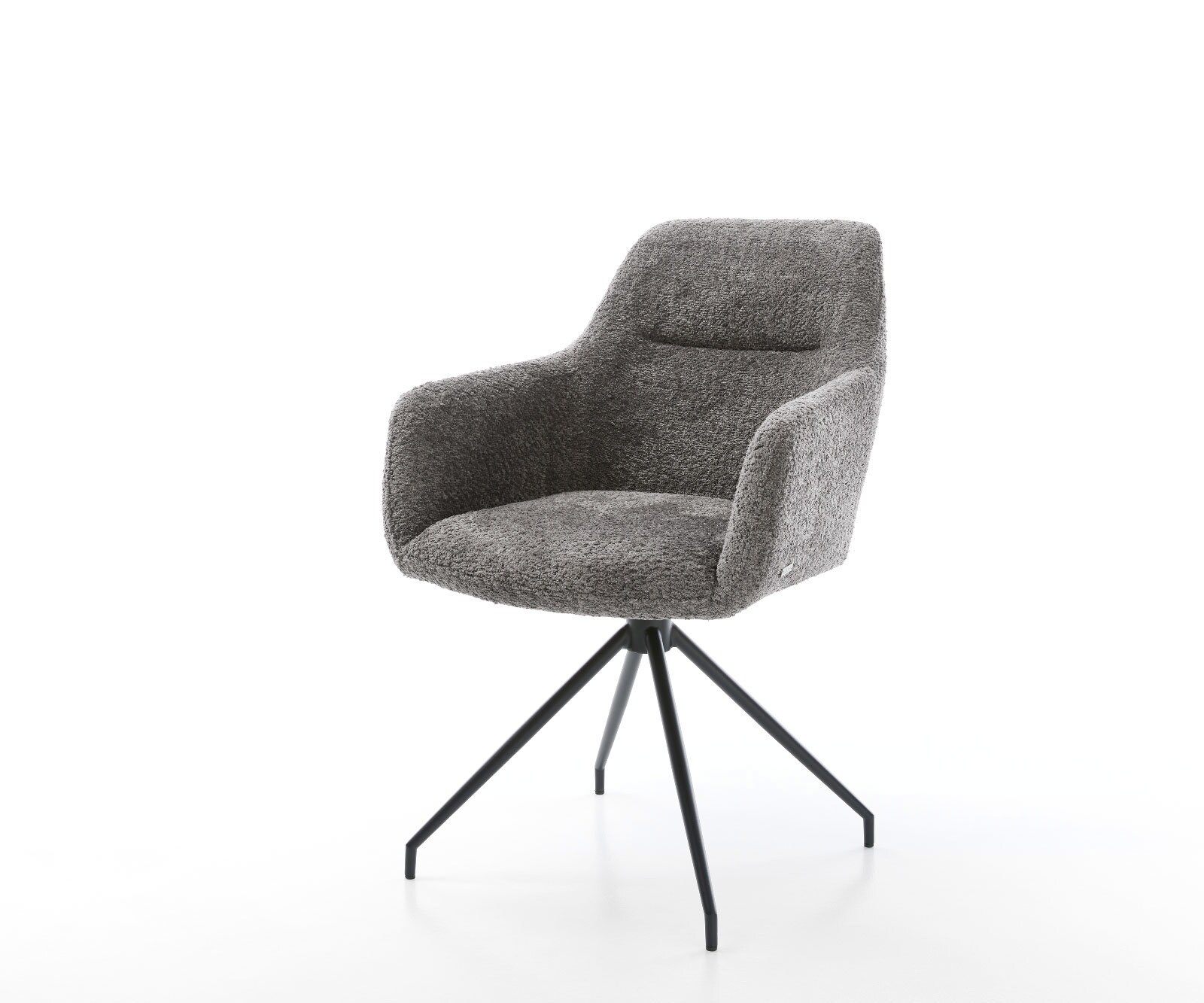Chaise-de-salle-à-manger Pejo-Flex bouclé gris pied croisé conique noir ressorts ensachés
