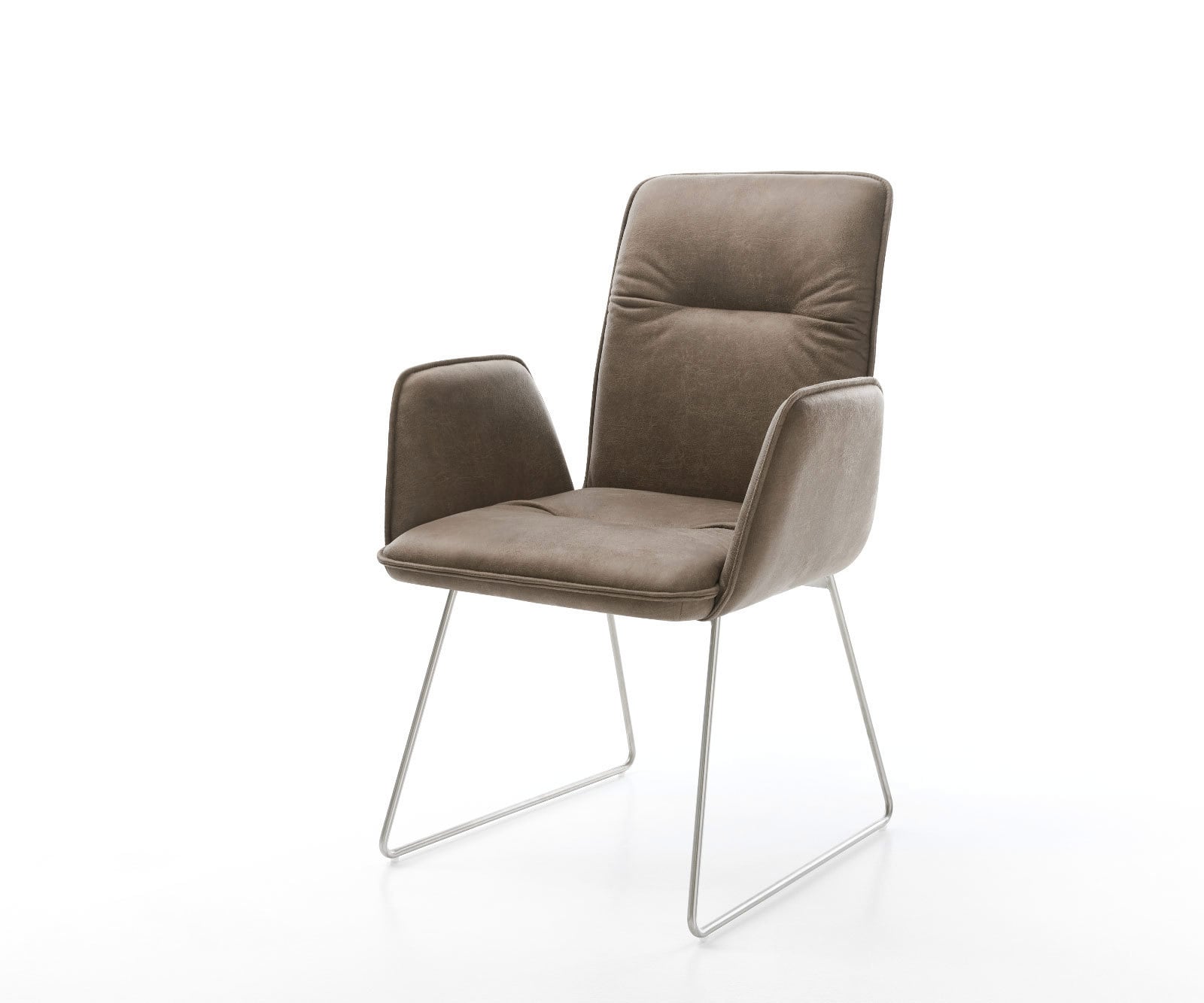 Chaise-de-salle-à-manger Vinja-Flex microvelours taupe vintage pied trapèze acier inoxydable brossé Chaise-de-salle-à-manger Vinja-Flex microvelours taupe vintage pied trapèze acier inoxydable brossé