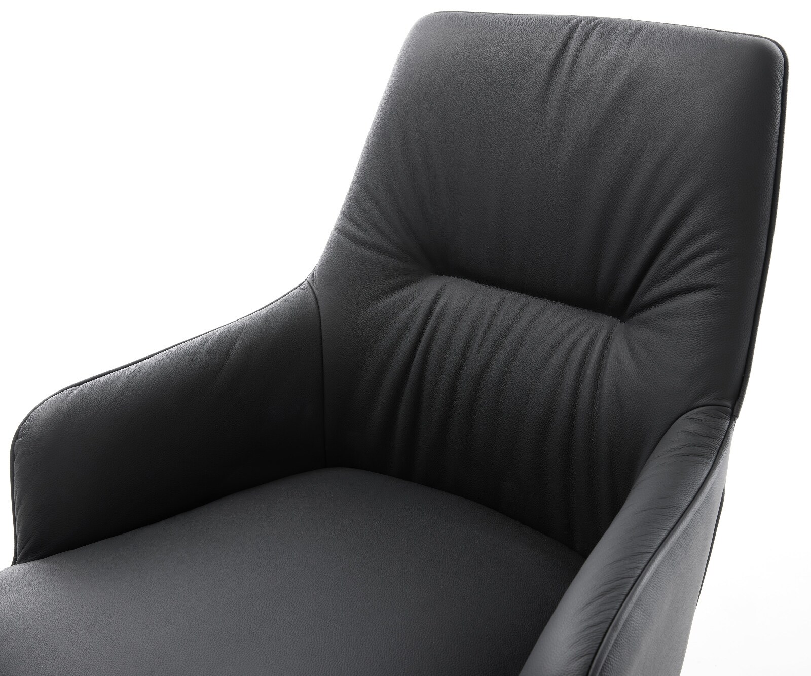 Chaise-pivotante Zelia-Flex avec accoudoirs cuir de vache noir pied croisé large aspect titane pivotement sur 360° fonction bascule ressorts ensachés 4