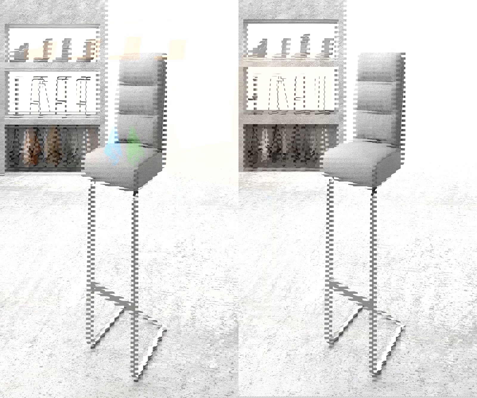 Chaise-de-bar Pela-Flex rayures gris clair chaise cantilever acier plat inoxydable