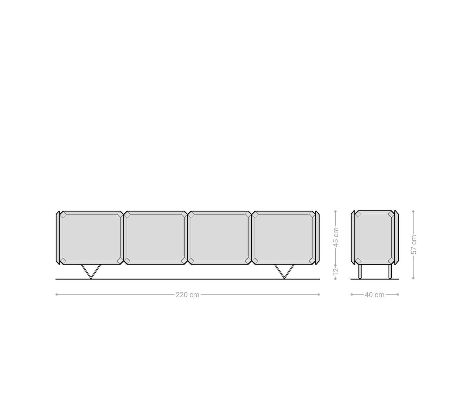 Meuble-bas Kiano 220 cm Acacia Nature 4 Portes Pied en V Acier inoxydable Séparateur de pièce 9