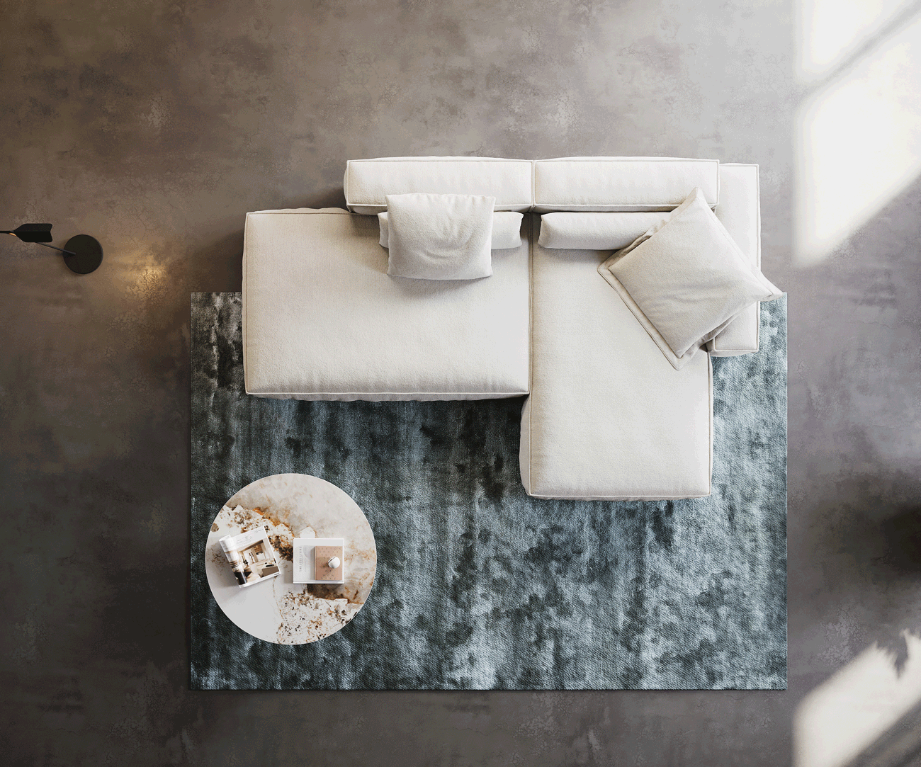 Canapé d'angle Freestyle 310x200 cm Bouclé doux Beige couture passepoilée 6