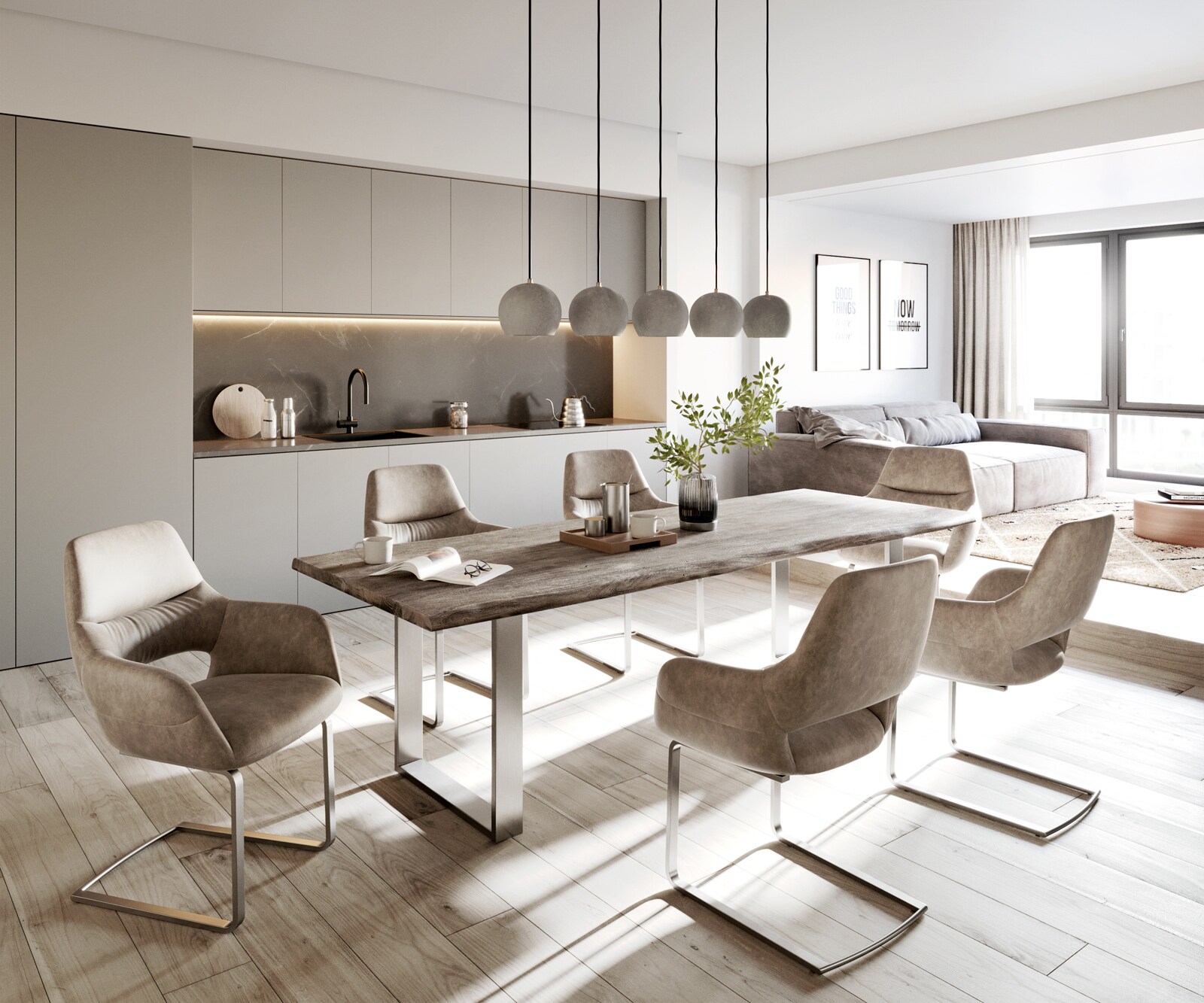 Cantilever Yago-Flex avec accoudoirs microvelours taupe vintage pied cantilever plat acier inoxydable brossé ressorts ensachés 3 Cantilever Yago-Flex avec accoudoirs microvelours taupe vintage pied cantilever plat acier inoxydable brossé ressorts ensachés 3